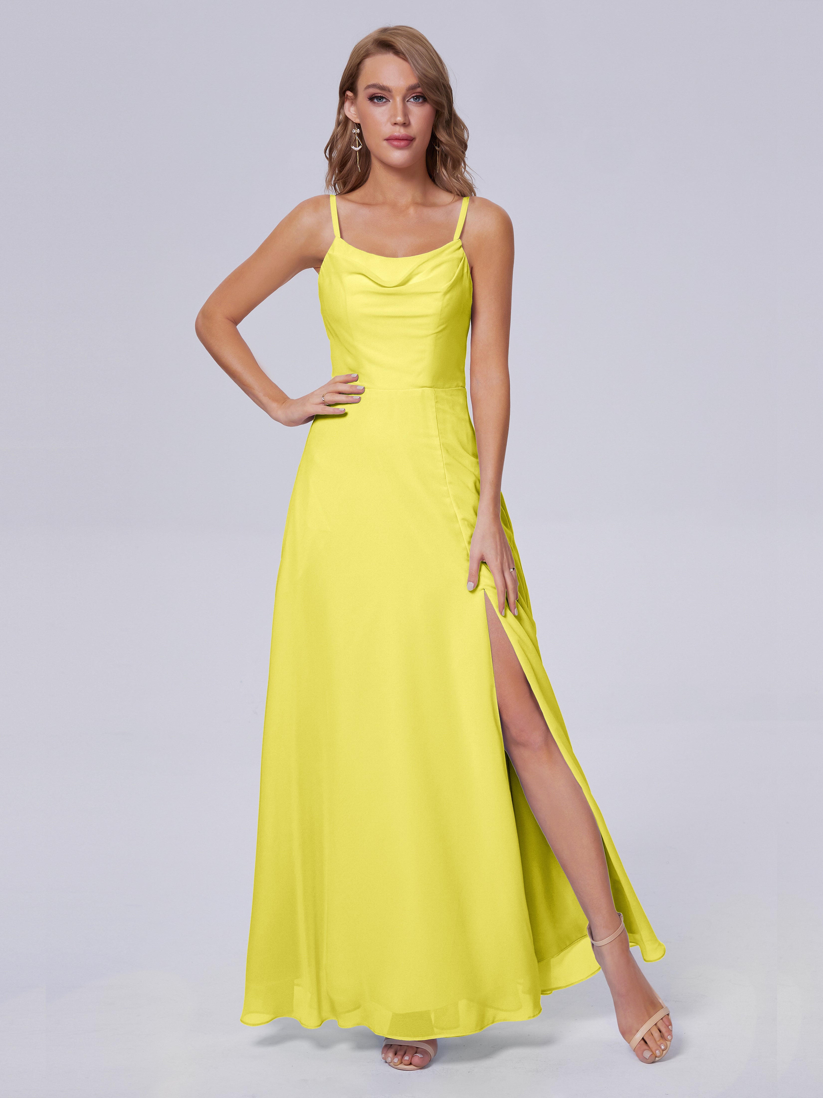 Robes De Demoiselle D'Honneur Citron Reese Mignonne Bretelles Spaghetti Mousseline Robes Demoiselle D'Honneur