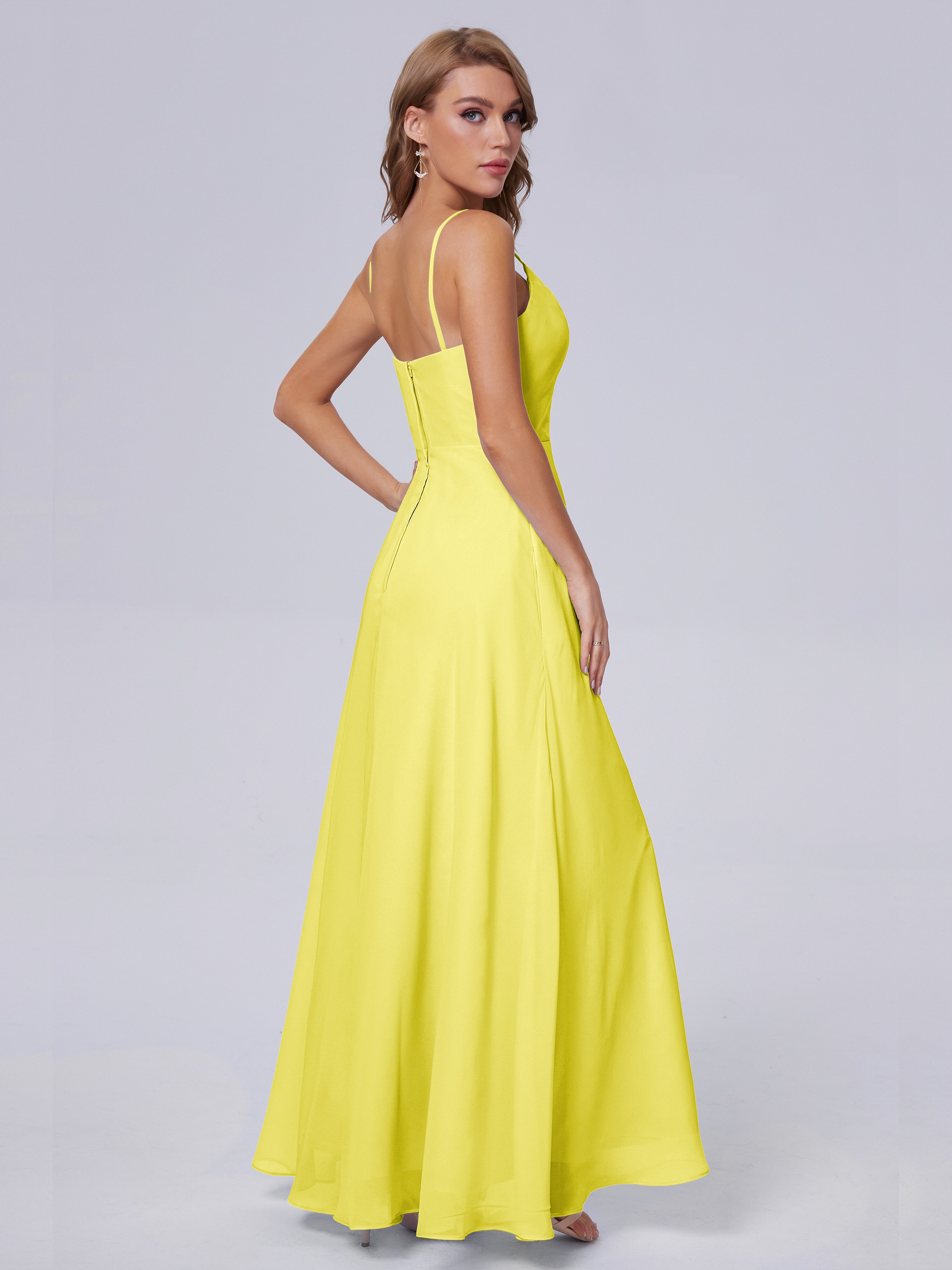 Robes De Demoiselle D'Honneur Citron Reese Mignonne Bretelles Spaghetti Mousseline Robes Demoiselle D'Honneur