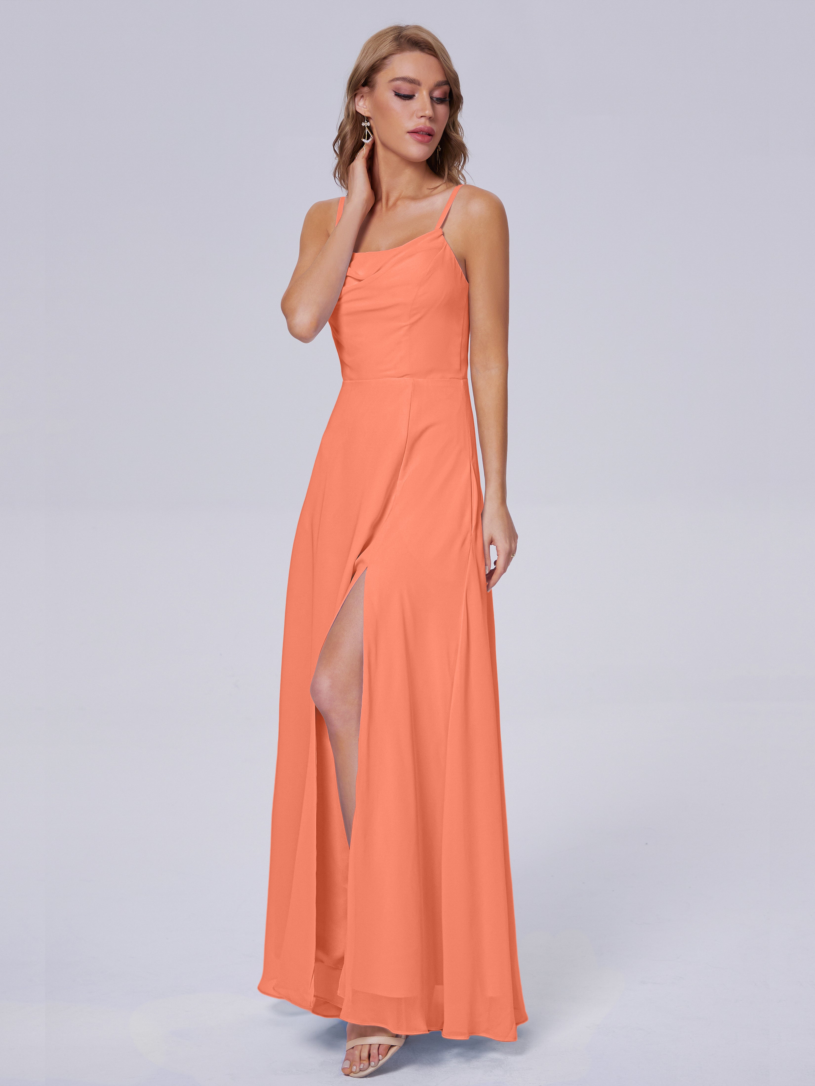 Robes De Demoiselle D'Honneur Coucher De Soleil Reese Mignonne Bretelles Spaghetti Mousseline Robes Demoiselle D'Honneur