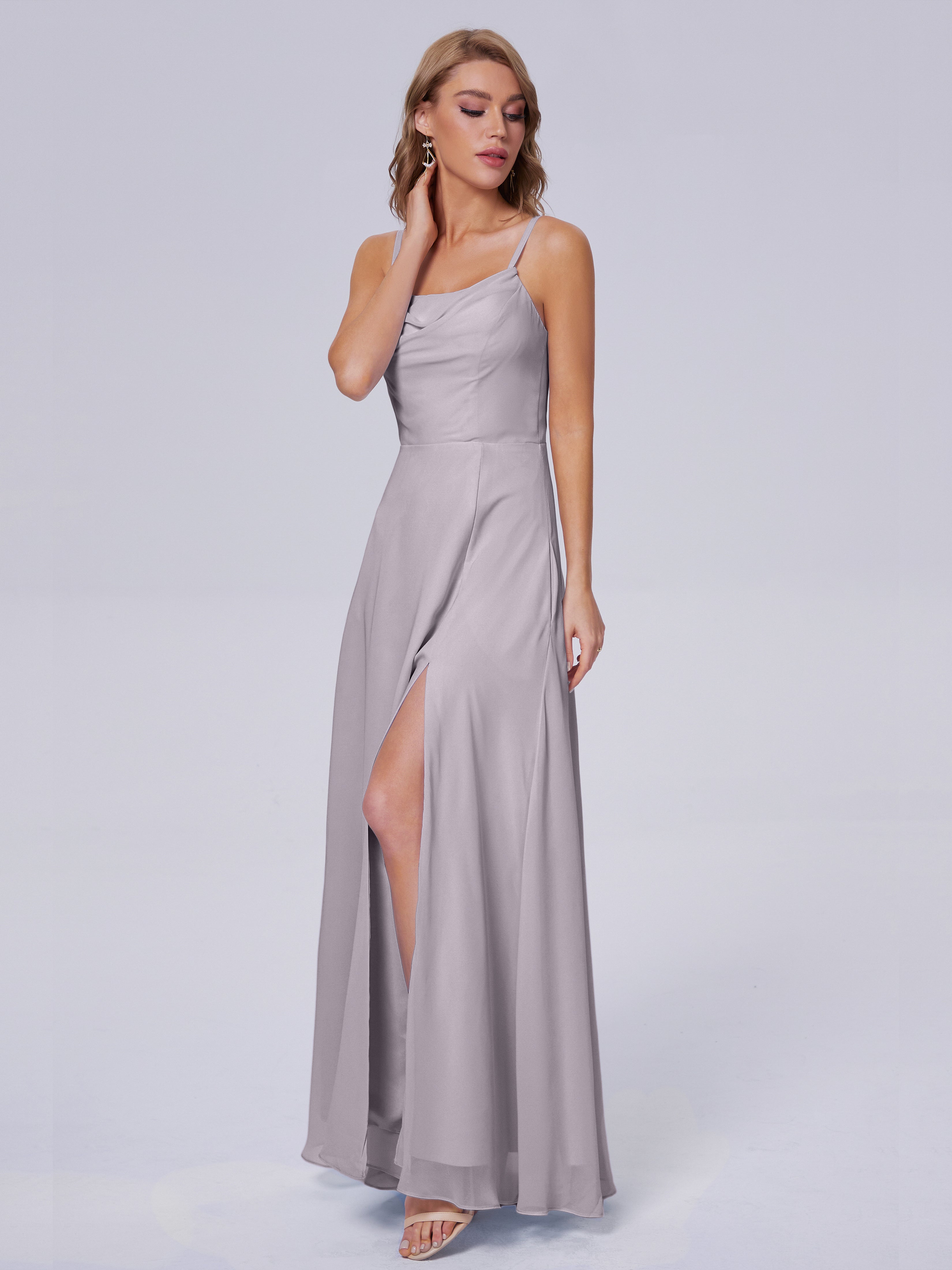 Robes De Demoiselle D'Honneur Couleur Crépuscule Reese Mignonne Bretelles Spaghetti Mousseline Robes Demoiselle D'Honneur