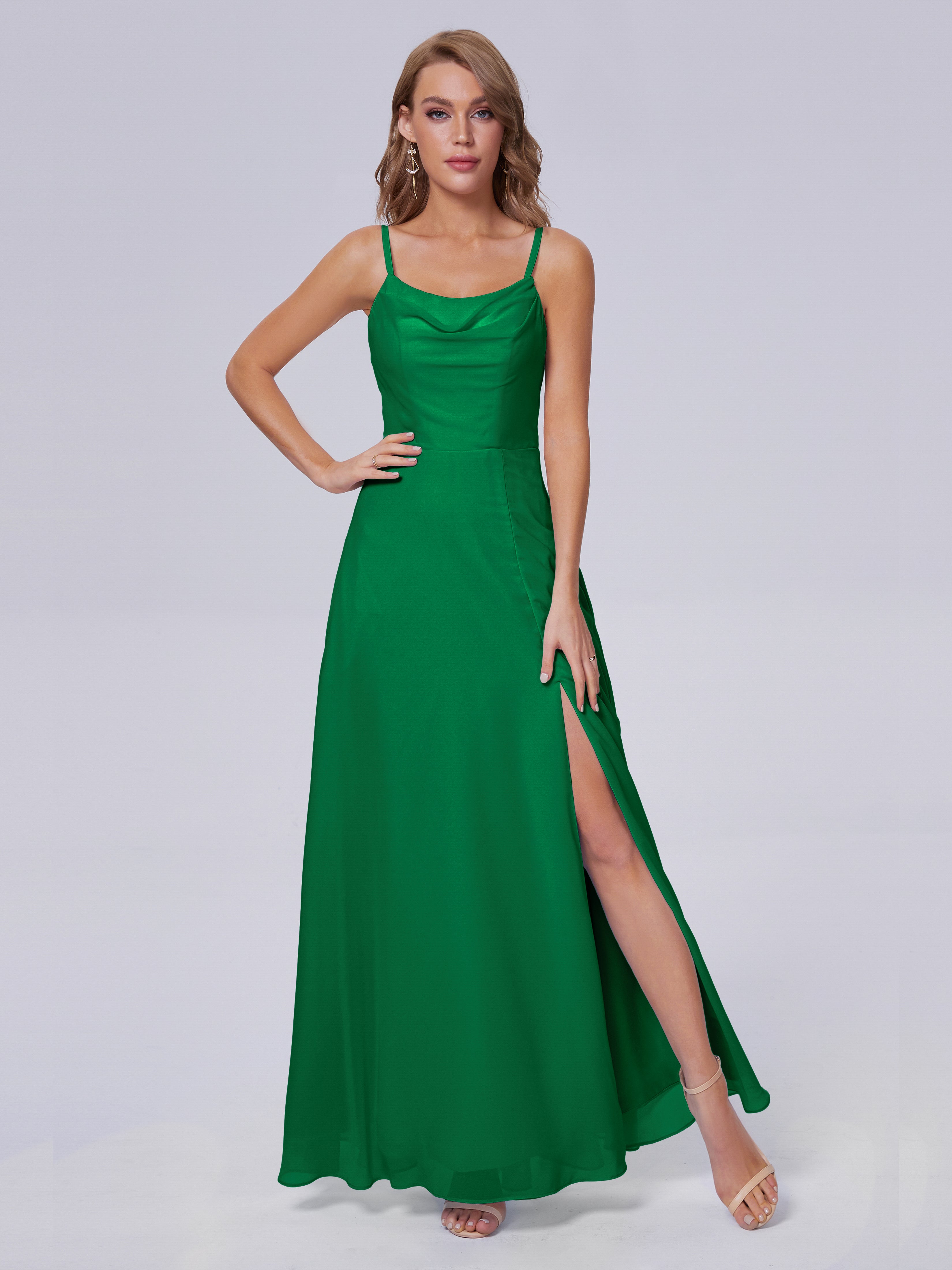 Robe Demoiselle D Honneur Vert Emeraude Reese Mignonne Bretelles Spaghetti Mousseline Robes Demoiselle D'Honneur