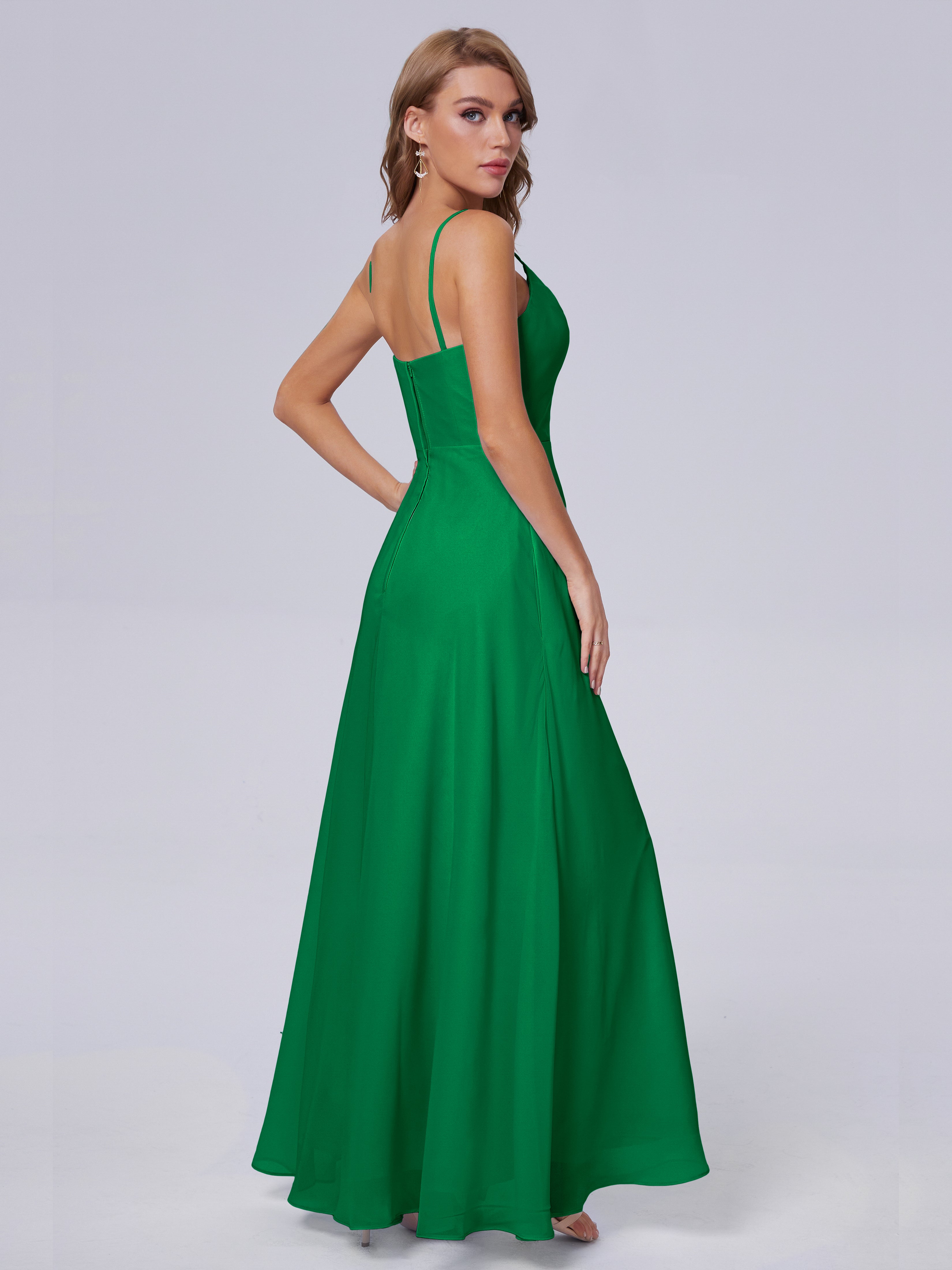 Robe Demoiselle D Honneur Vert Emeraude Reese Mignonne Bretelles Spaghetti Mousseline Robes Demoiselle D'Honneur