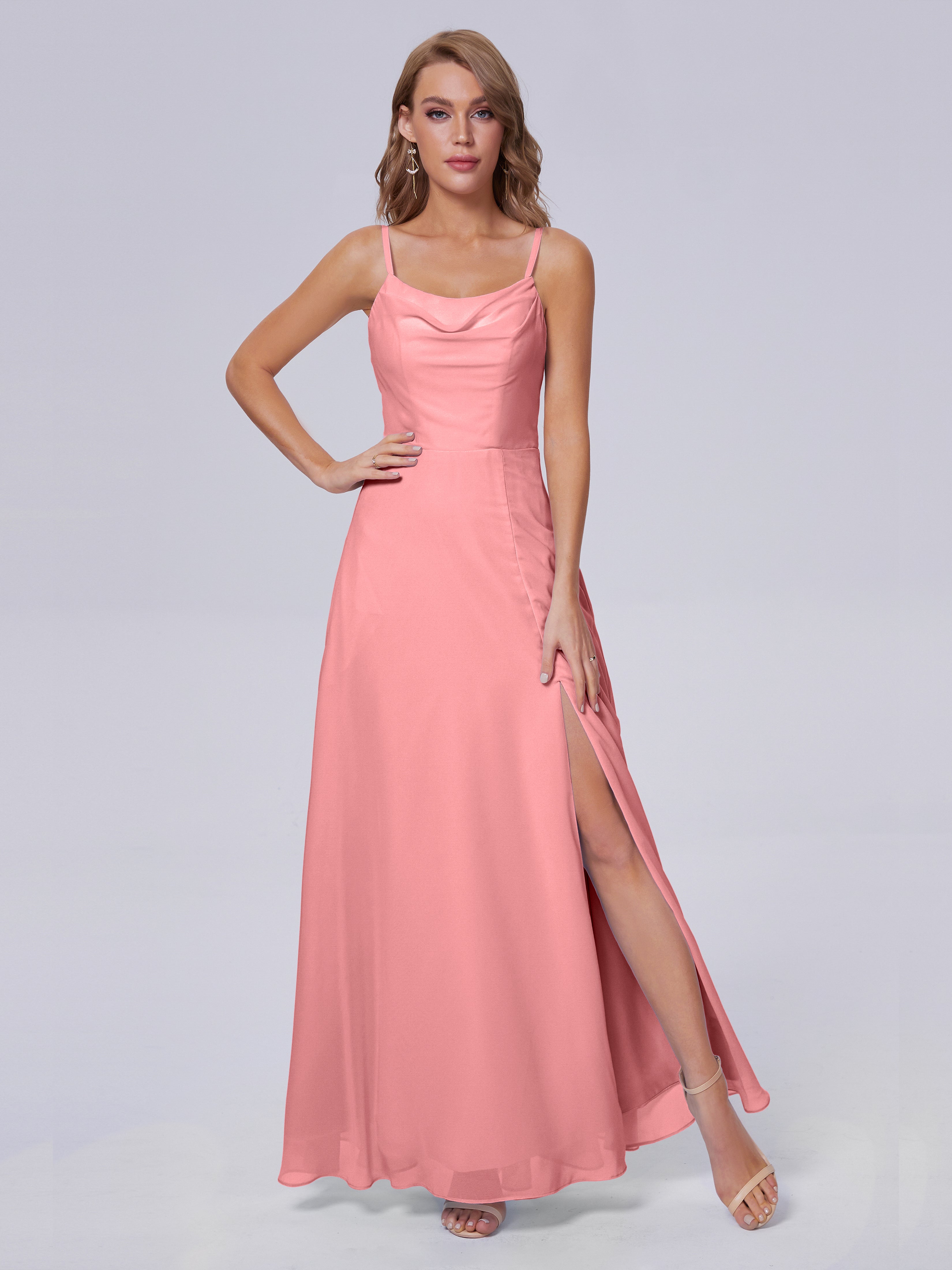 Robes De Demoiselle D'Honneur En Flamant Reese Mignonne Bretelles Spaghetti Mousseline Robes Demoiselle D'Honneur