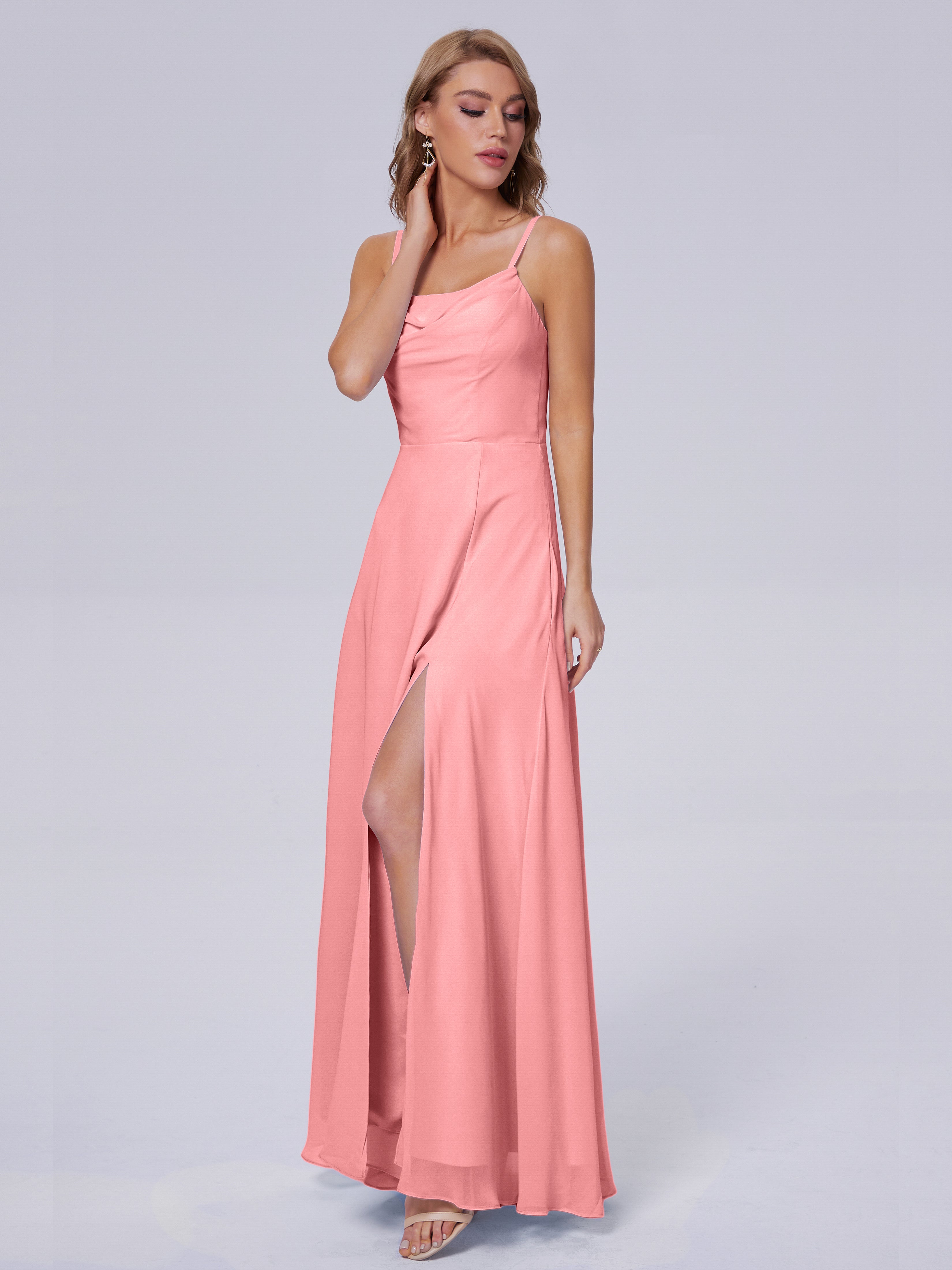 Robes De Demoiselle D'Honneur En Flamant Reese Mignonne Bretelles Spaghetti Mousseline Robes Demoiselle D'Honneur