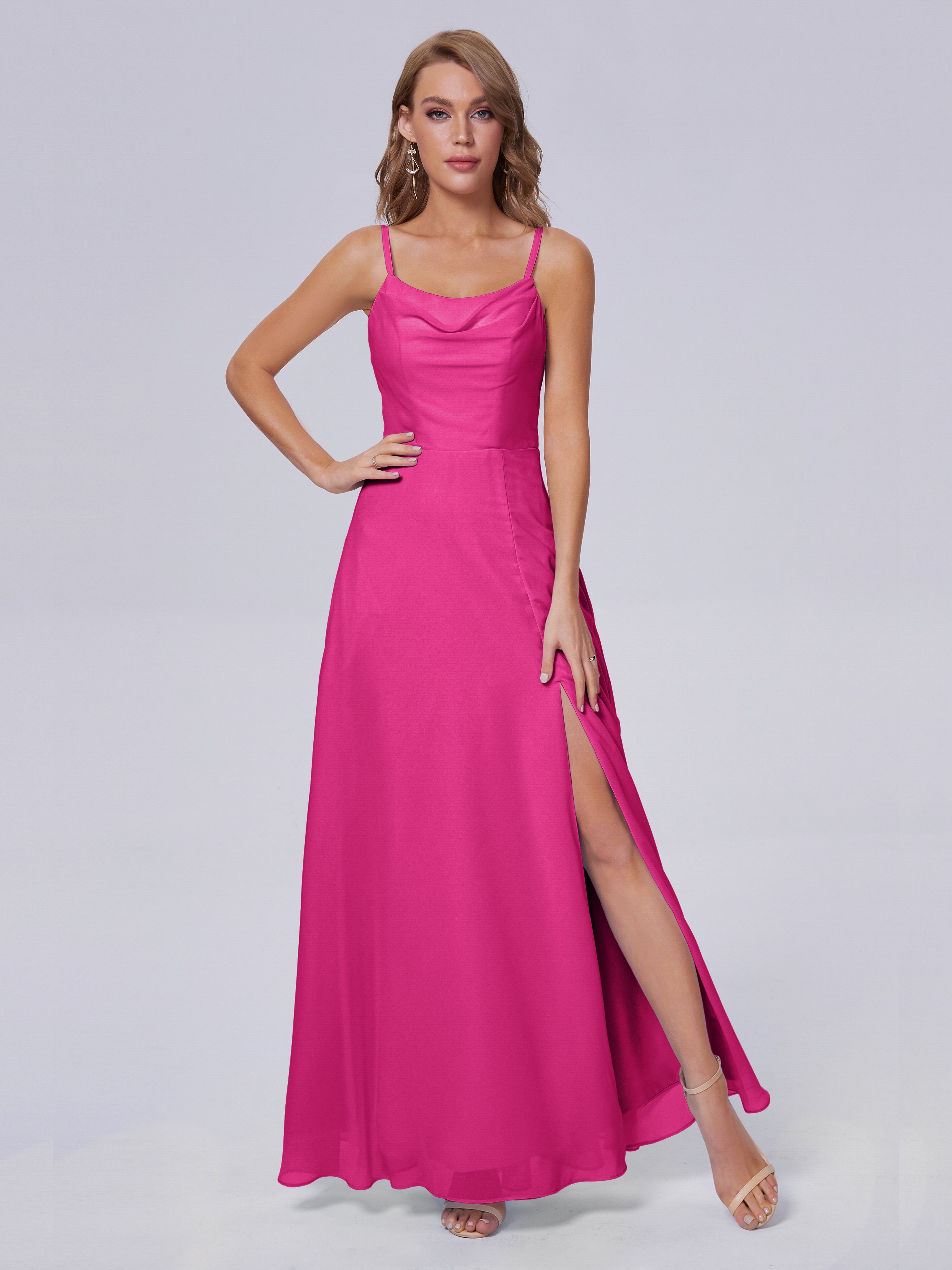 Robe De Demoiselle D Honneur Fuchsia Reese Mignonne Bretelles Spaghetti Mousseline Robes Demoiselle D'Honneur