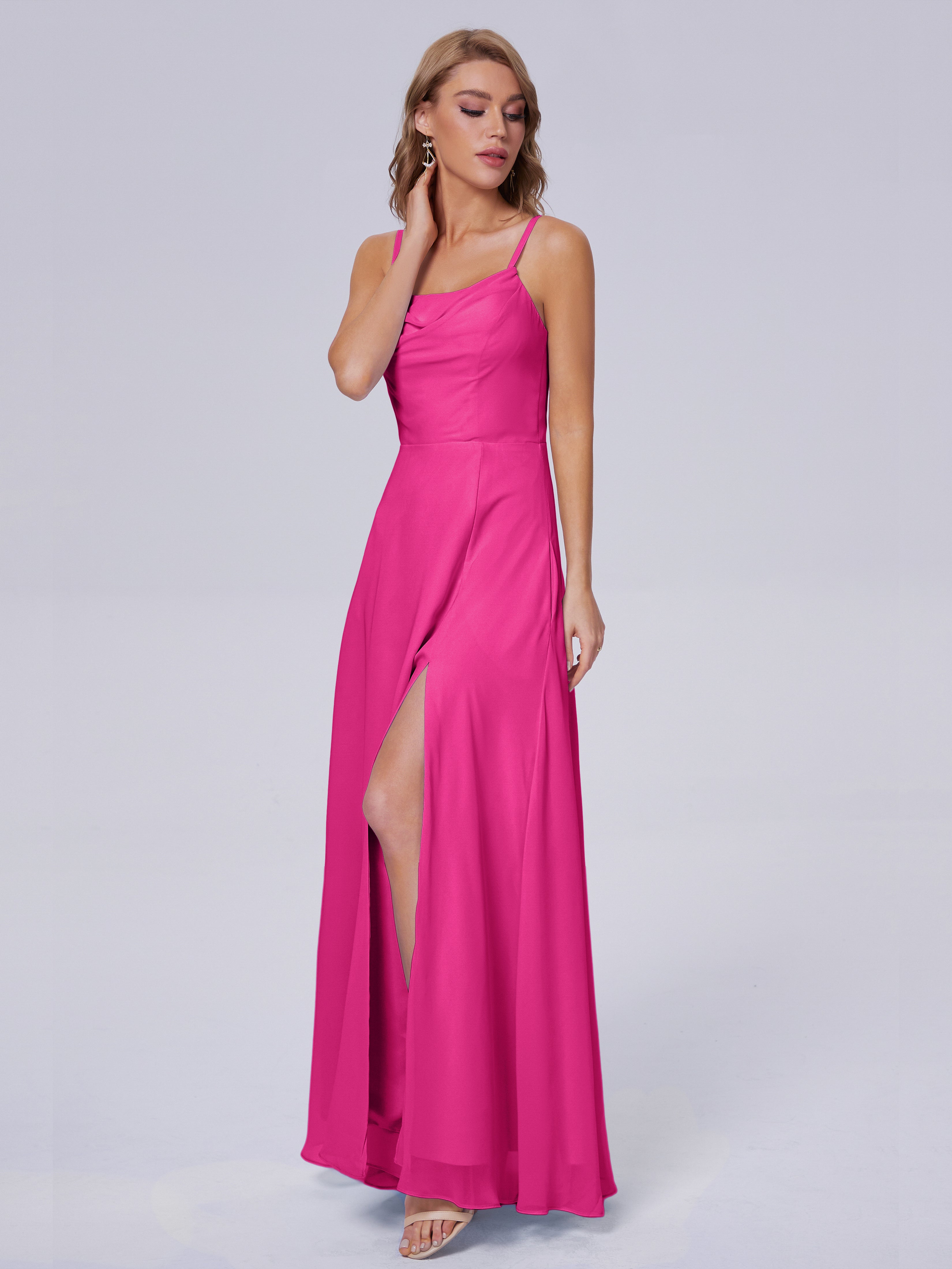 Robe De Demoiselle D Honneur Fuchsia Reese Mignonne Bretelles Spaghetti Mousseline Robes Demoiselle D'Honneur