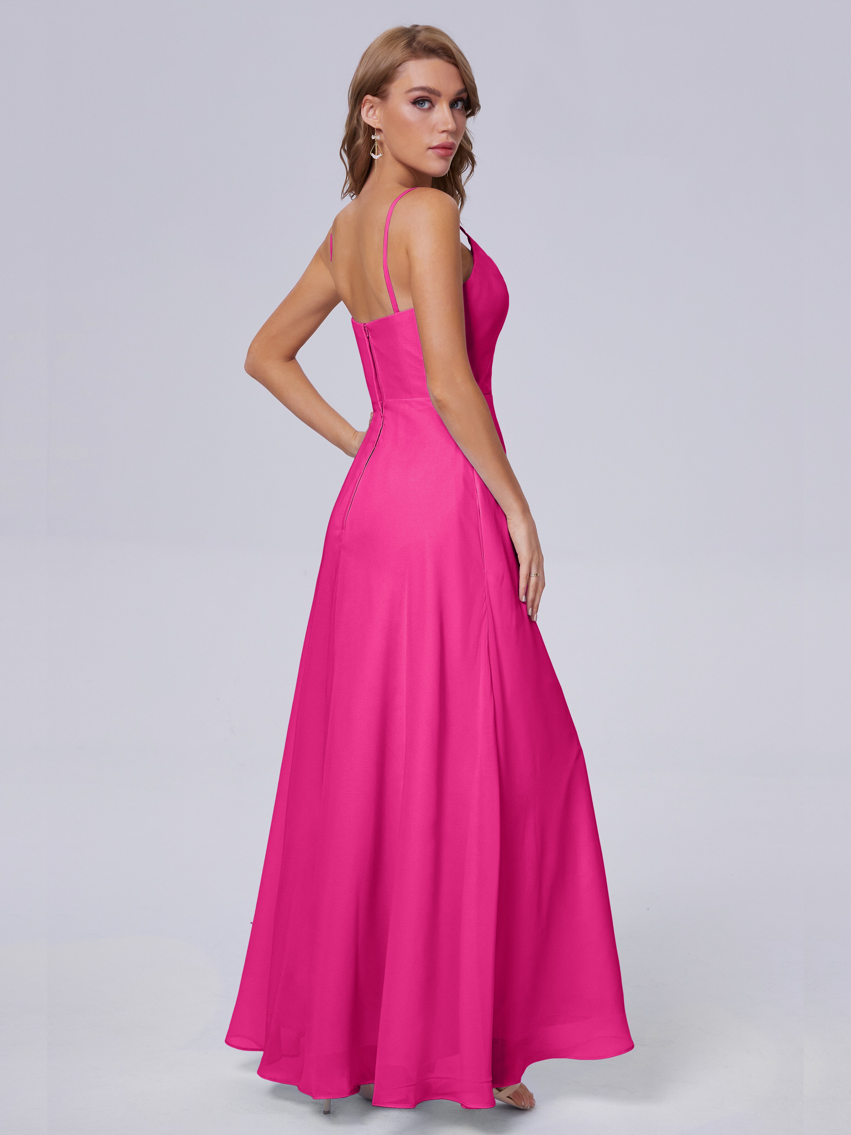 Robe De Demoiselle D Honneur Fuchsia Reese Mignonne Bretelles Spaghetti Mousseline Robes Demoiselle D'Honneur