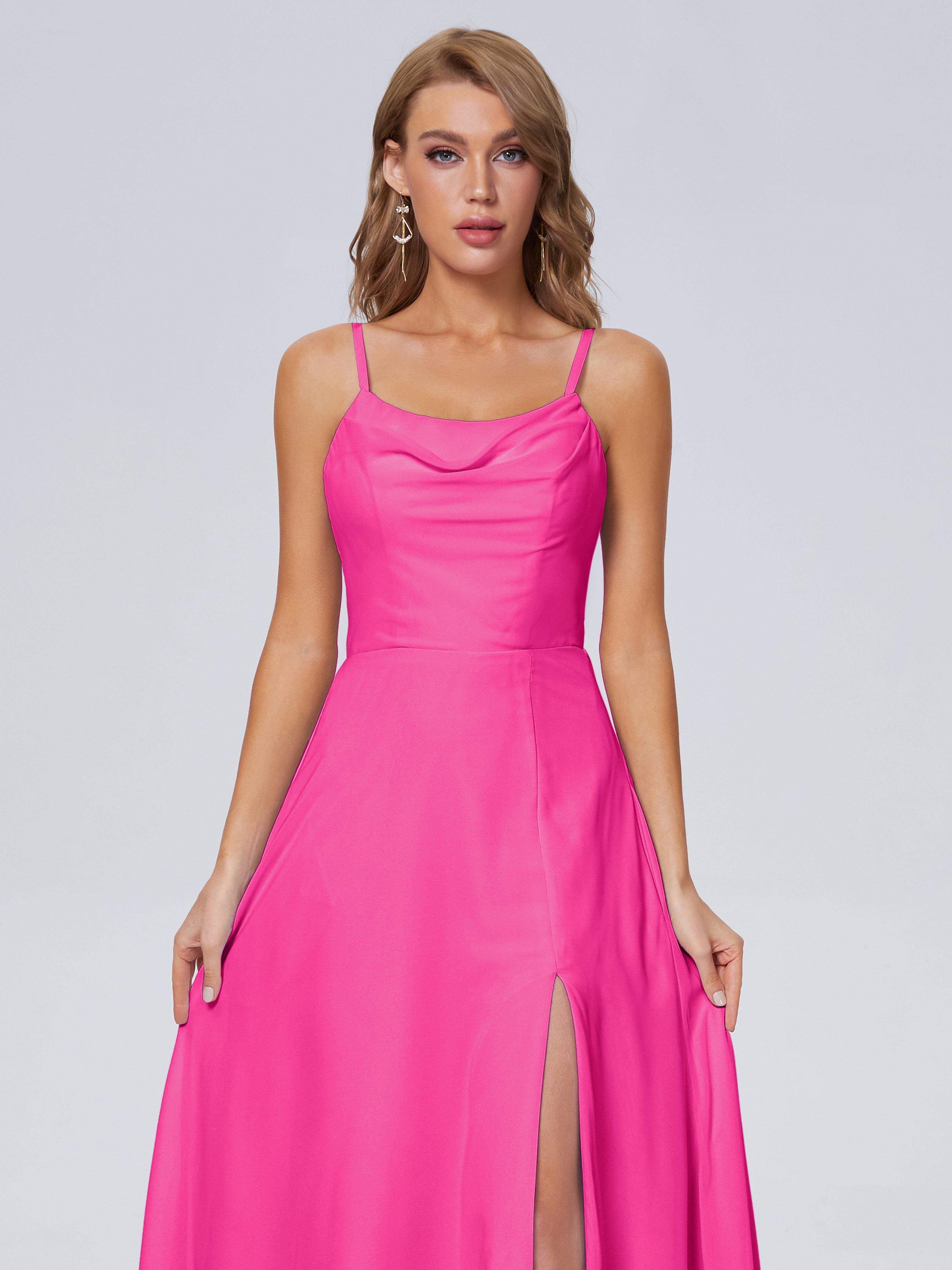 Robe De Demoiselle D Honneur Fuchsia Reese Mignonne Bretelles Spaghetti Mousseline Robes Demoiselle D'Honneur