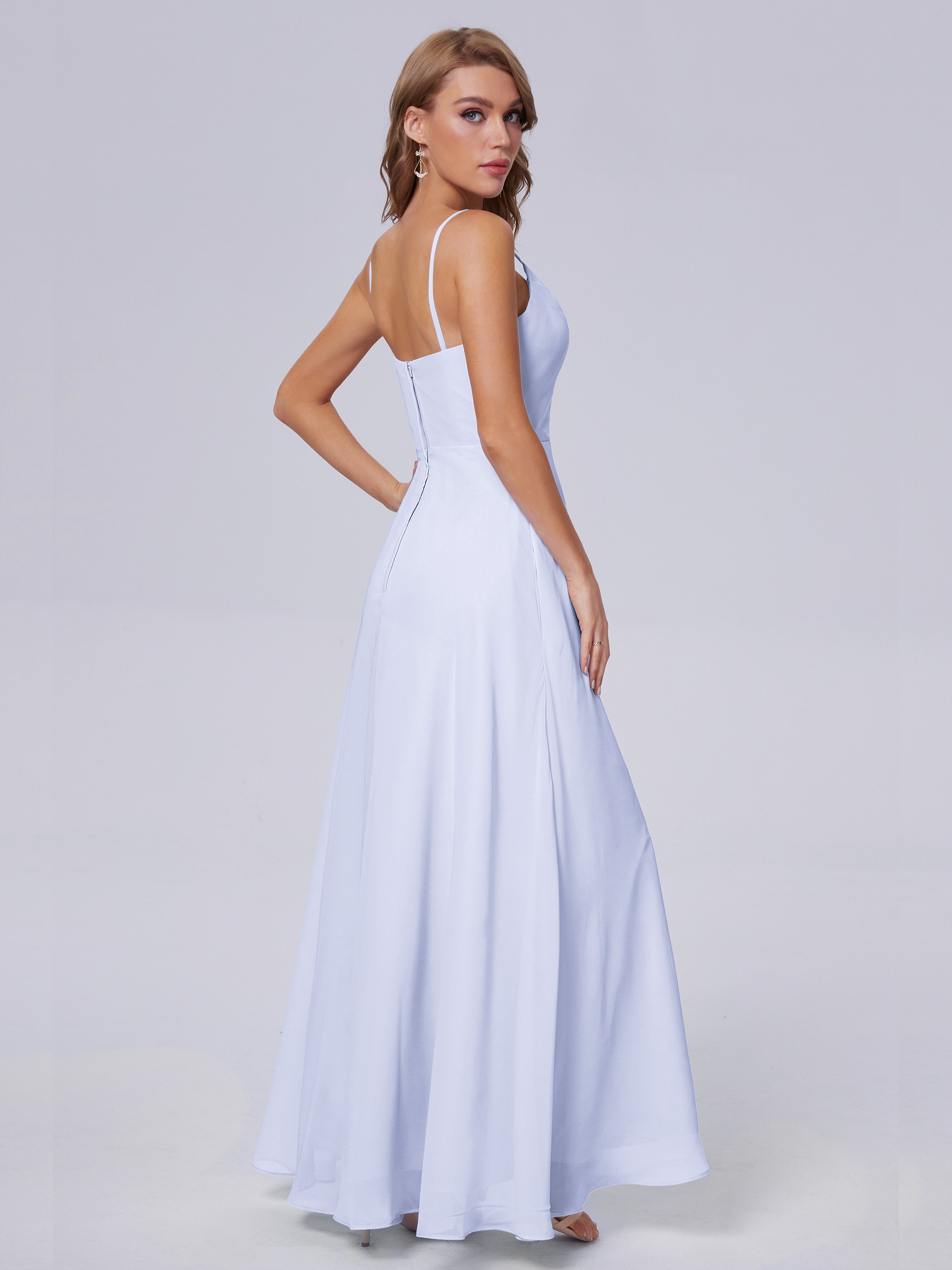 Robe Demoiselle D Honneur Lavande Reese Mignonne Bretelles Spaghetti Mousseline Robes Demoiselle D'Honneur