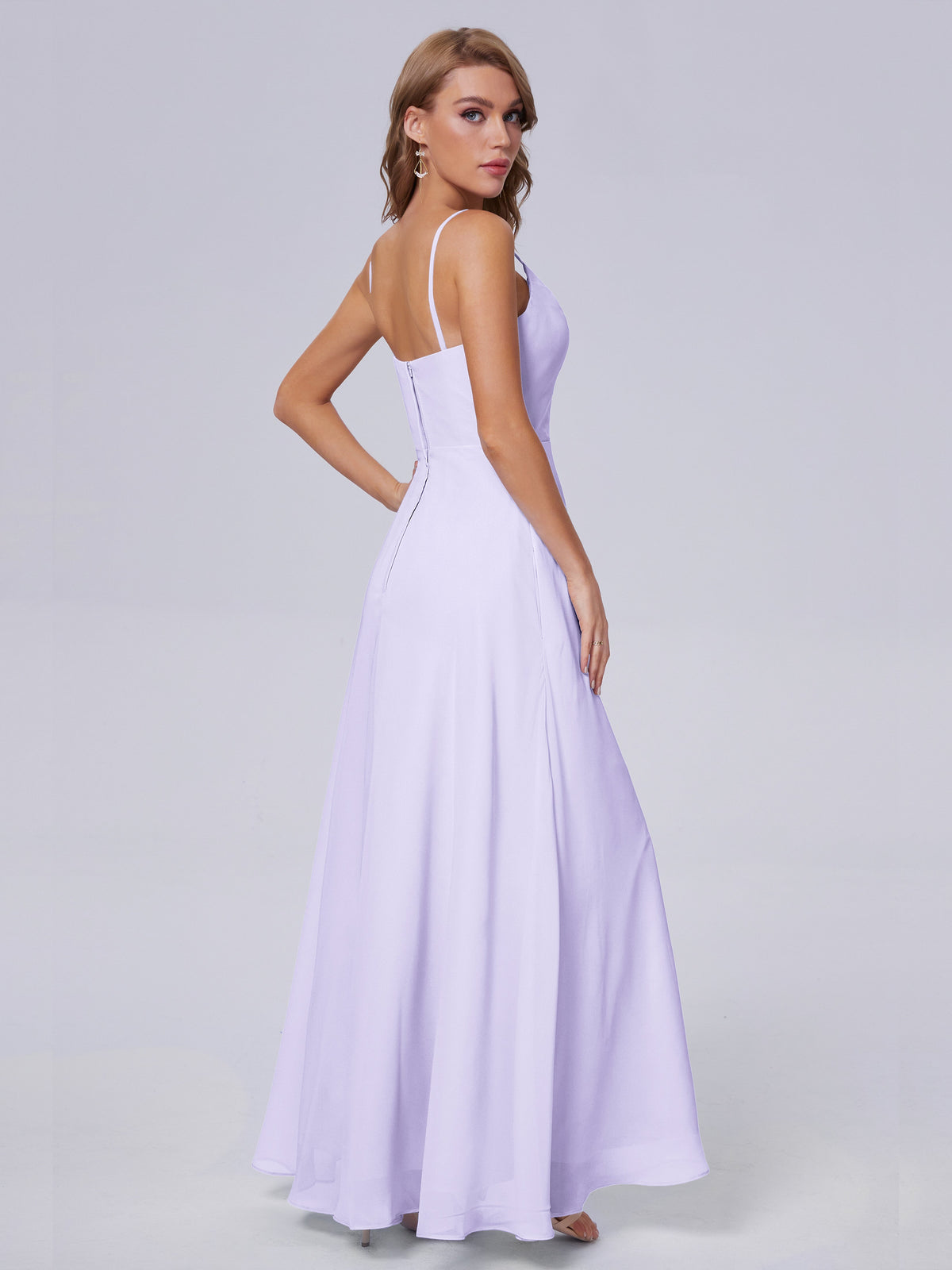 Demoiselle Robe Lilas Reese Mignonne Bretelles Spaghetti Mousseline Robes Demoiselle D'Honneur