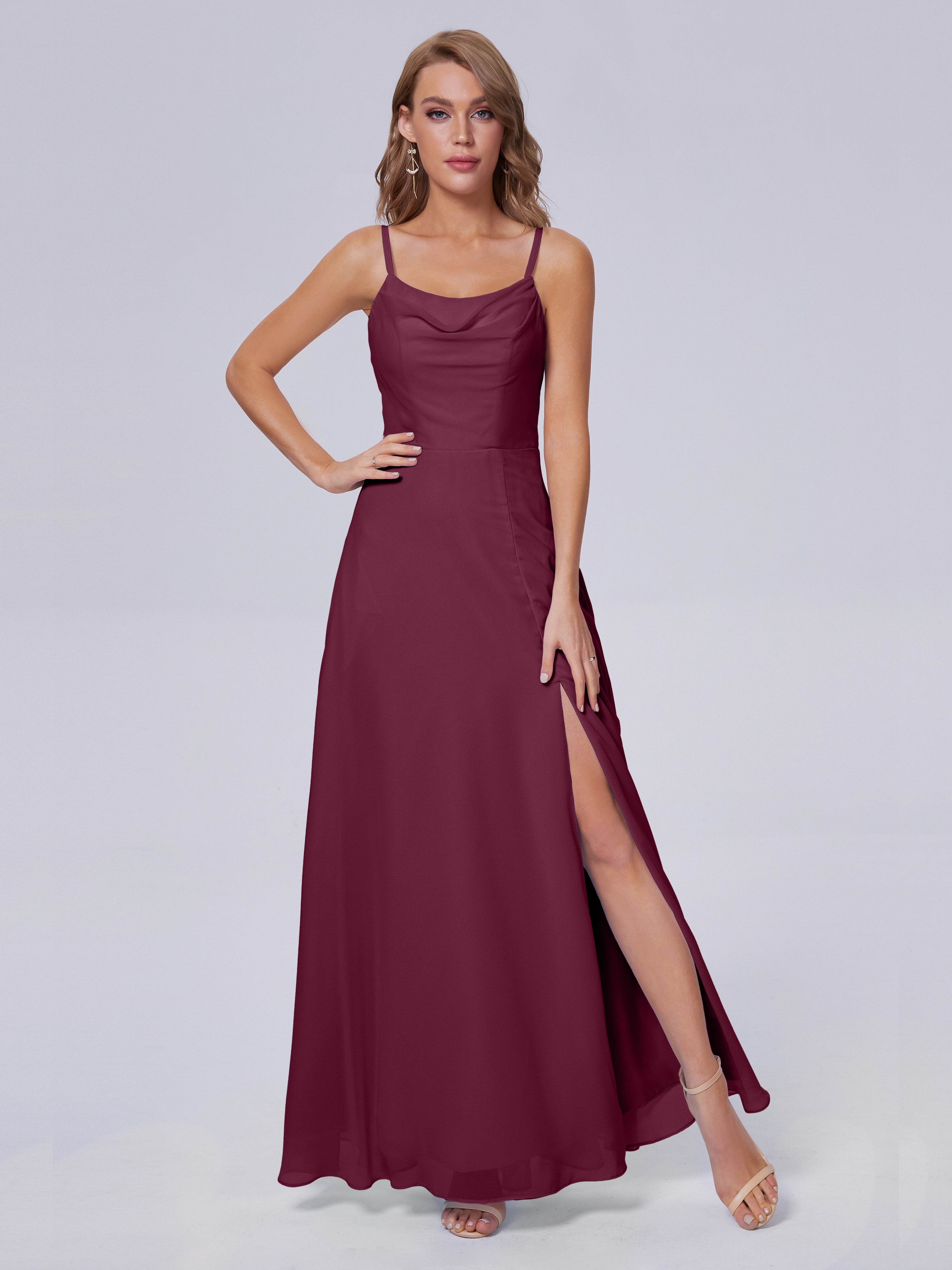 Robes De Demoiselle D'Honneur Mûre Reese Mignonne Bretelles Spaghetti Mousseline Robes Demoiselle D'Honneur