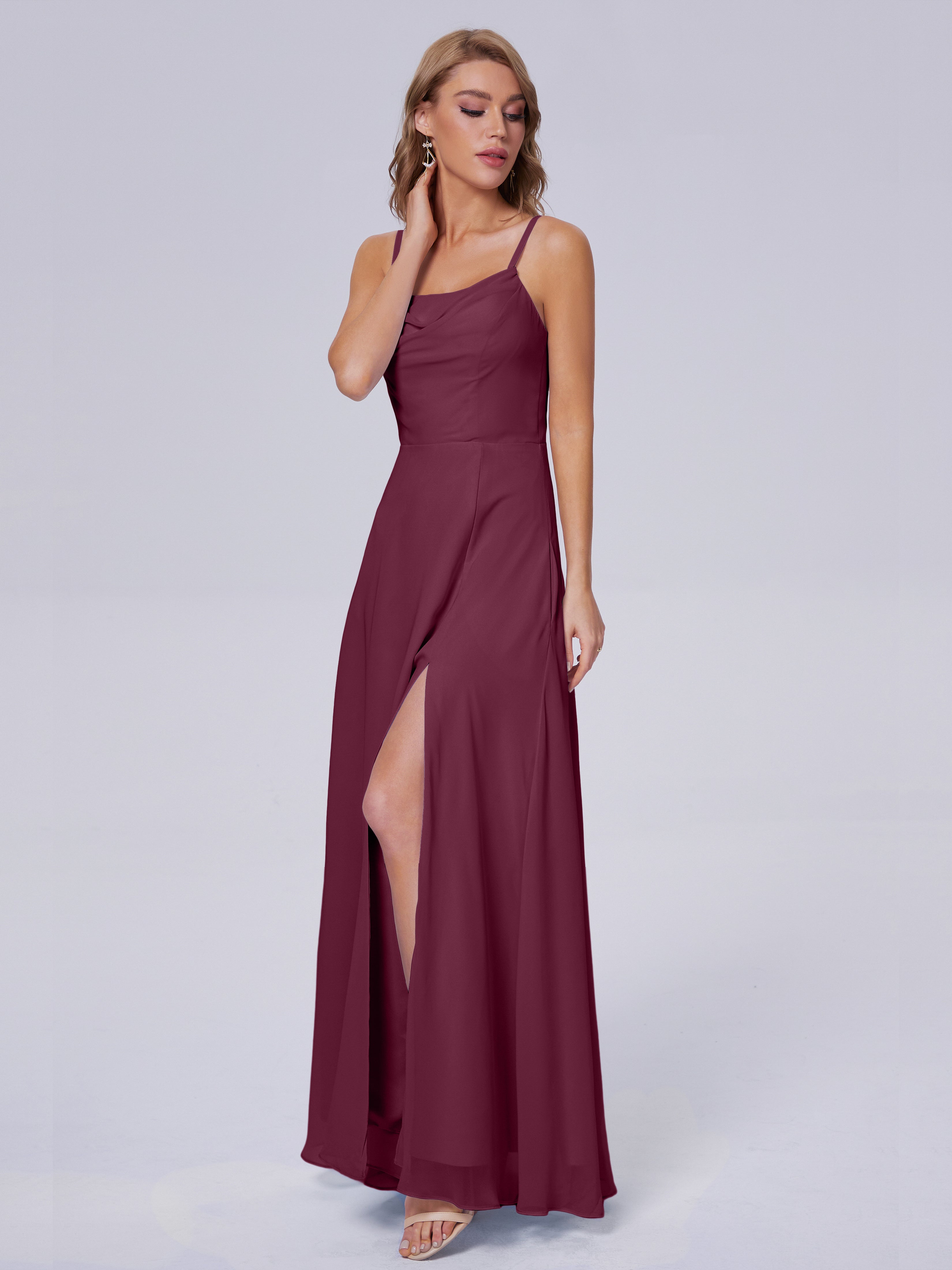 Robes De Demoiselle D'Honneur Mûre Reese Mignonne Bretelles Spaghetti Mousseline Robes Demoiselle D'Honneur