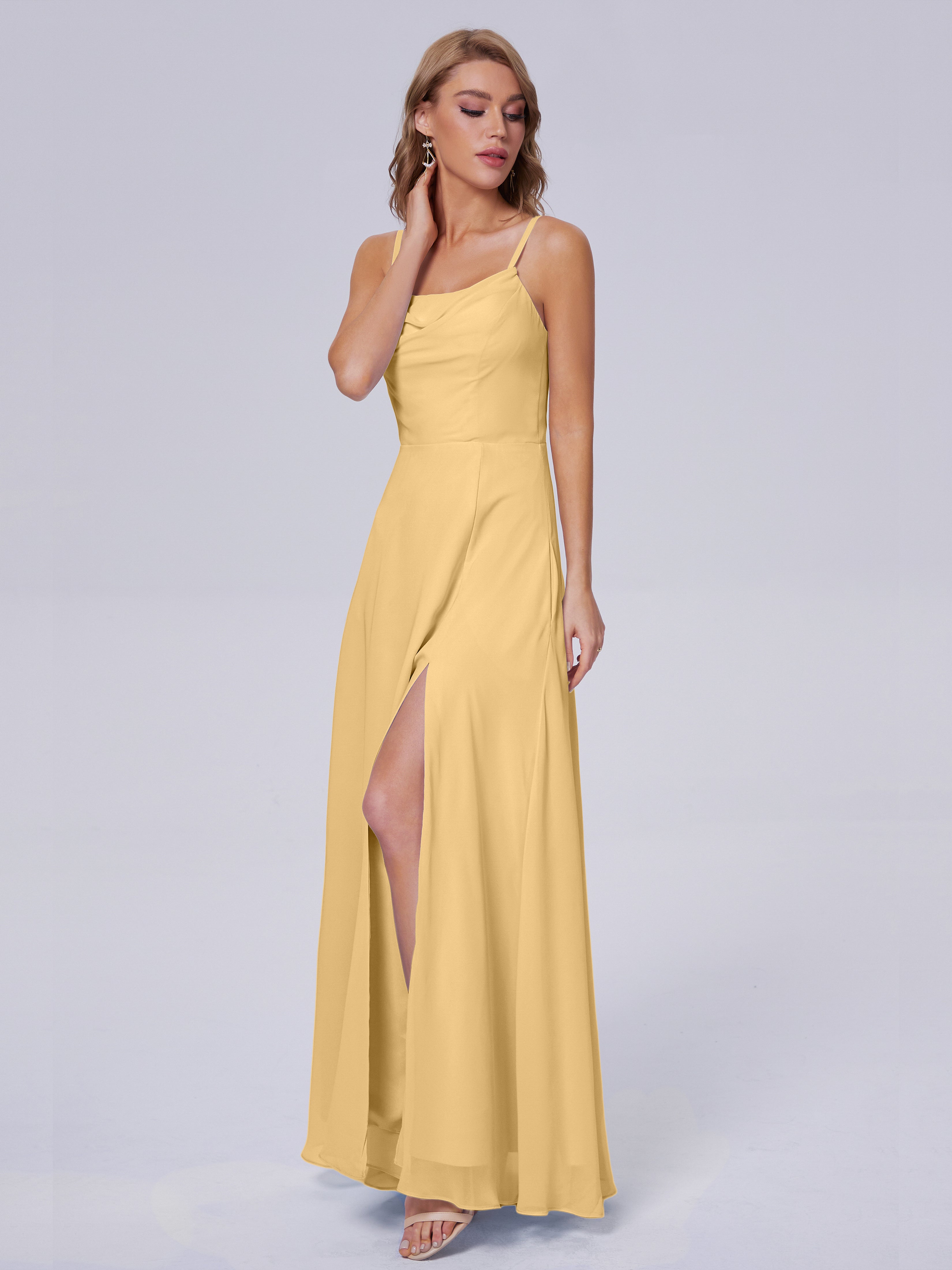 Demoiselle Robe Dorée Mariage Reese Mignonne Bretelles Spaghetti Mousseline Robes Demoiselle D'Honneur