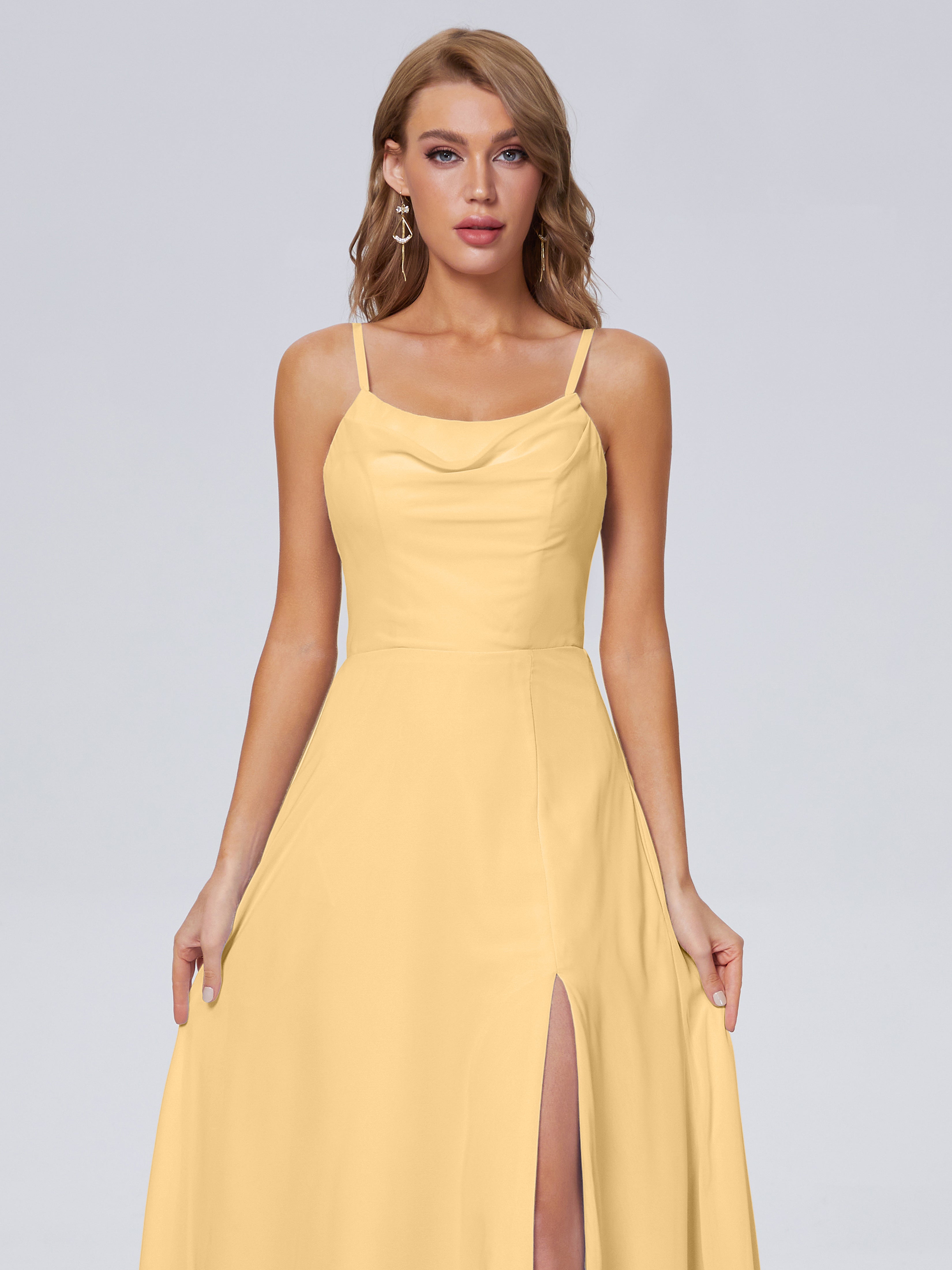 Demoiselle Robe Dorée Mariage Reese Mignonne Bretelles Spaghetti Mousseline Robes Demoiselle D'Honneur