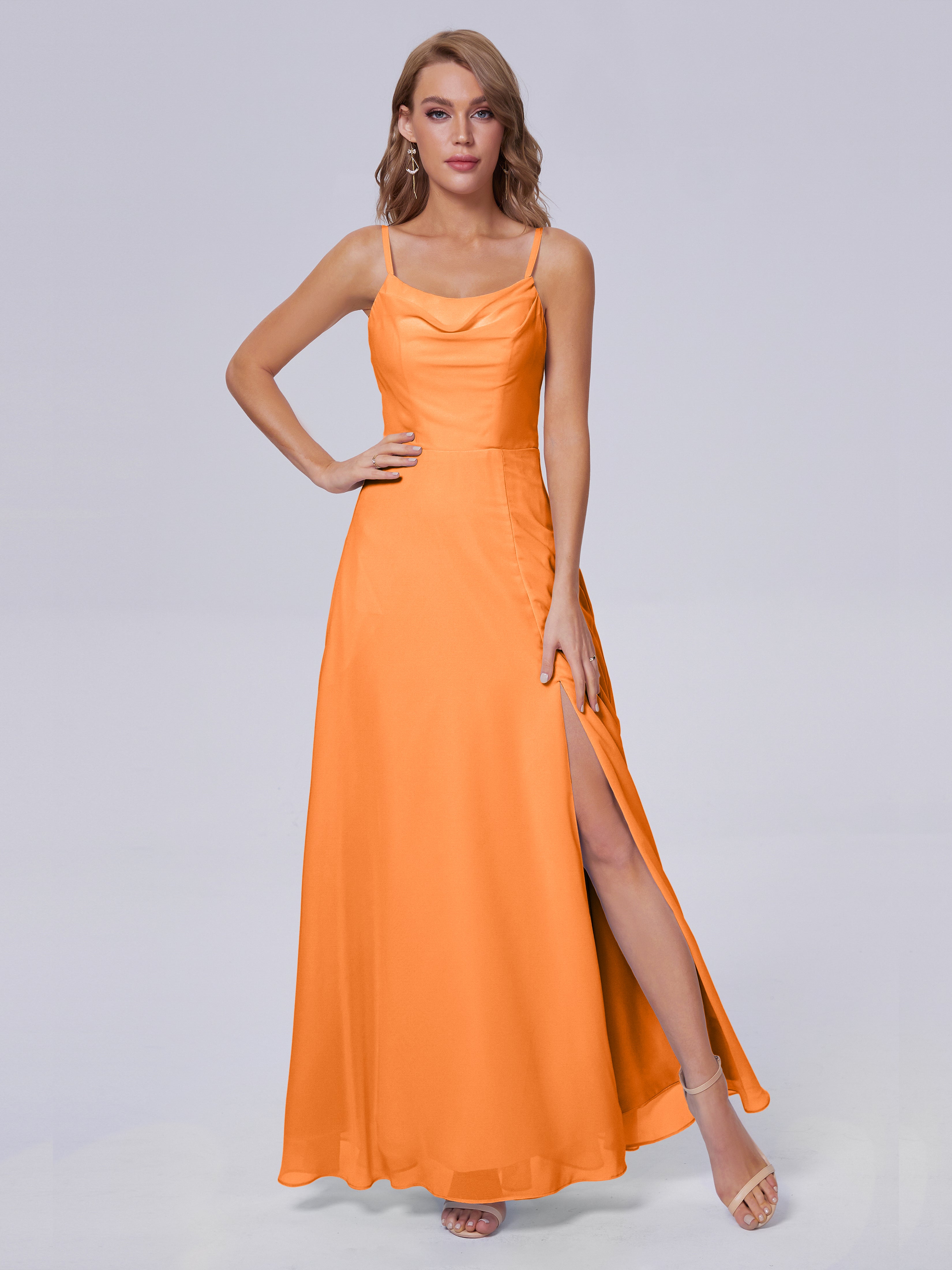Robes De Demoiselle D'Honneur Orange Reese Mignonne Bretelles Spaghetti Mousseline Robes Demoiselle D'Honneur