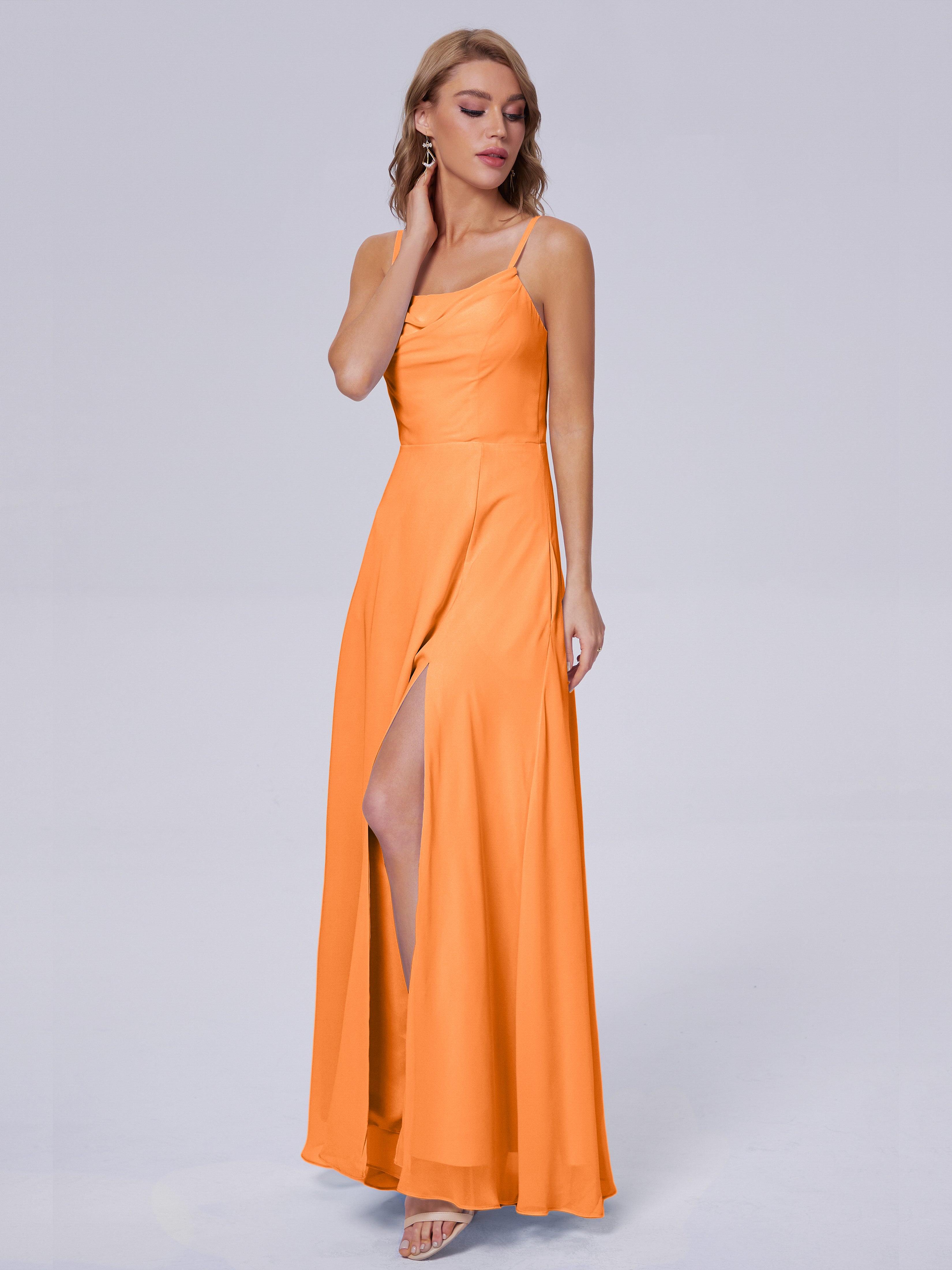 Robes De Demoiselle D'Honneur Orange Reese Mignonne Bretelles Spaghetti Mousseline Robes Demoiselle D'Honneur