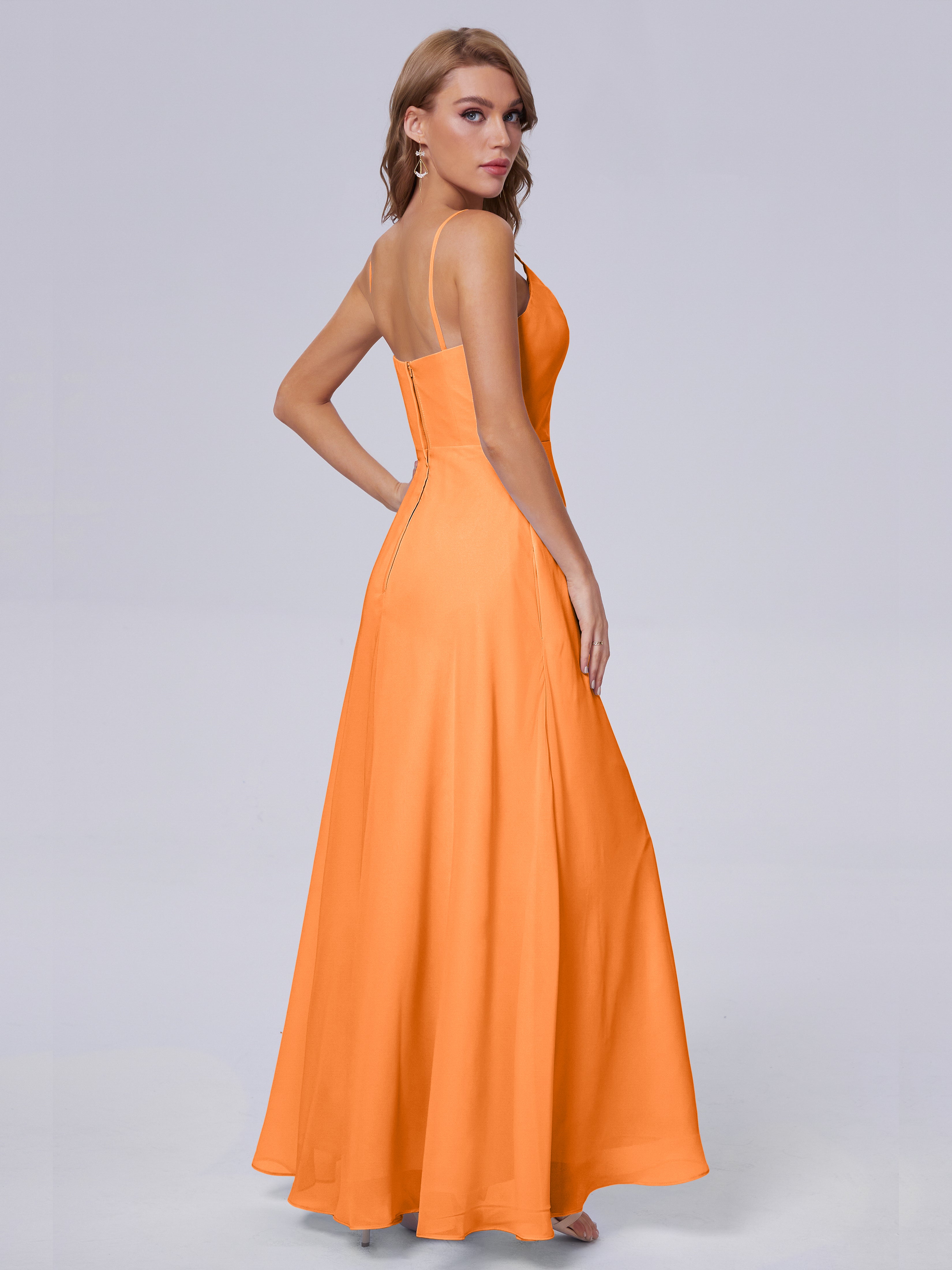 Robes De Demoiselle D'Honneur Orange Reese Mignonne Bretelles Spaghetti Mousseline Robes Demoiselle D'Honneur