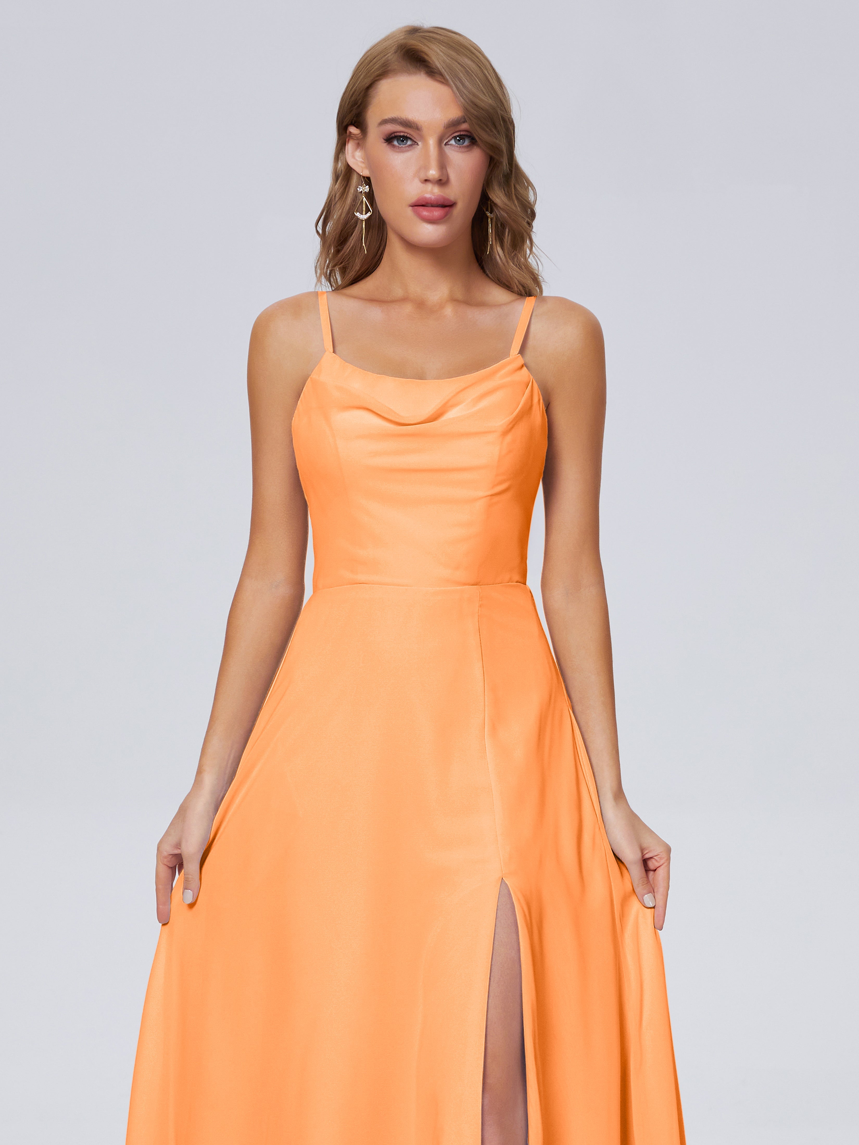 Robes De Demoiselle D'Honneur Orange Reese Mignonne Bretelles Spaghetti Mousseline Robes Demoiselle D'Honneur