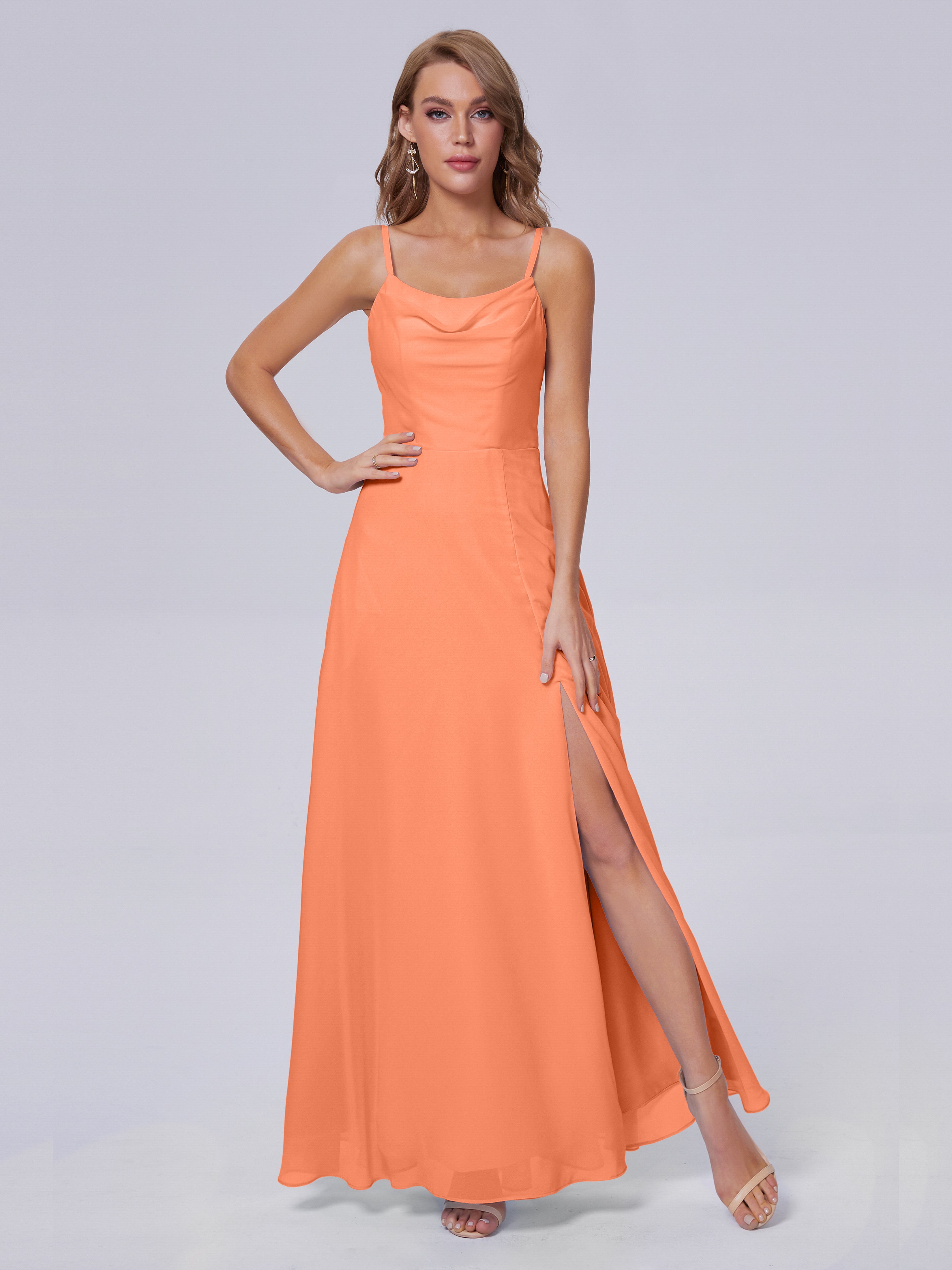 Robes De Demoiselle D'Honneur Papaye Reese Mignonne Bretelles Spaghetti Mousseline Robes Demoiselle D'Honneur