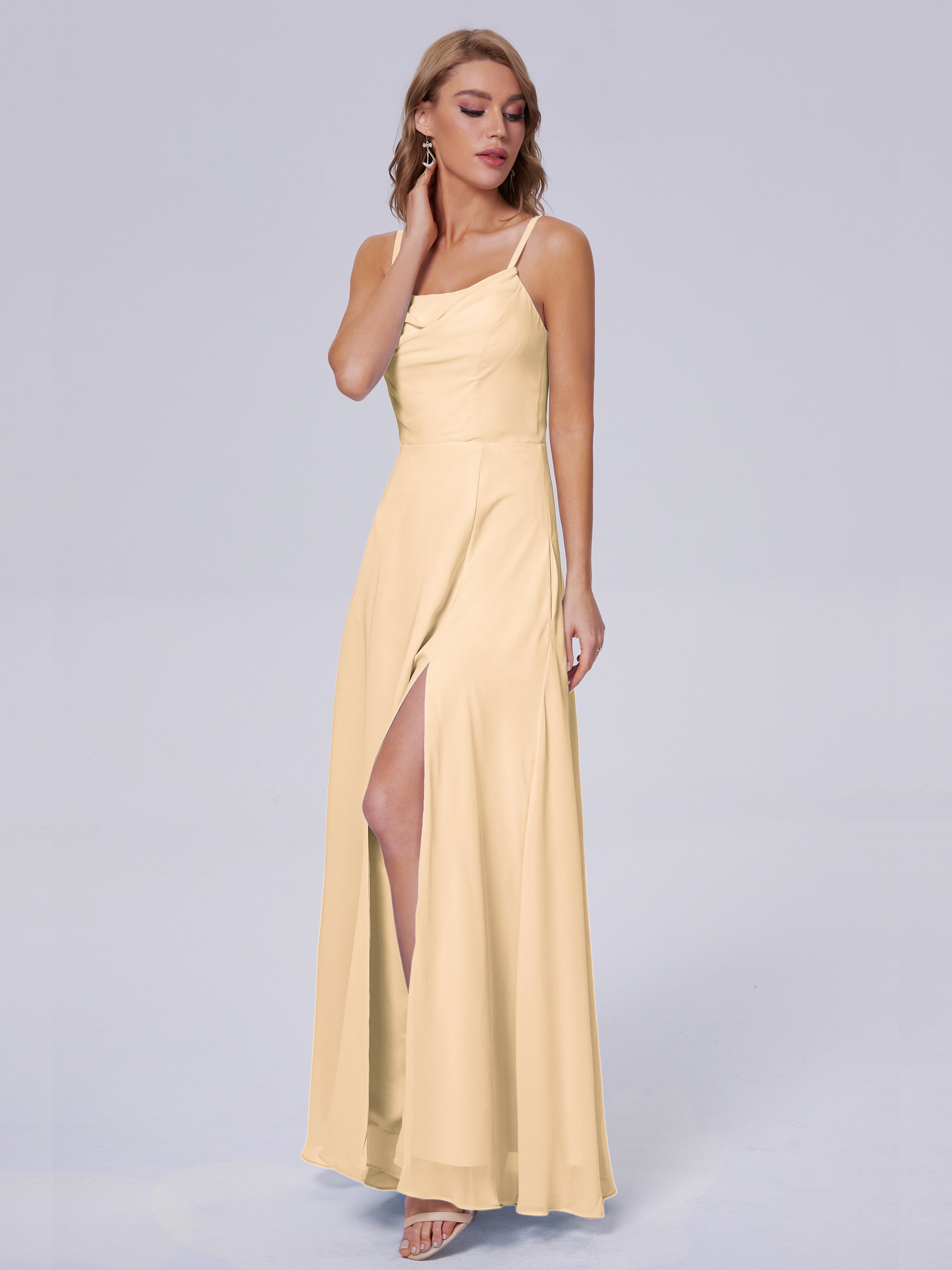 Robe De Demoiselle D Honneur Peche Reese Mignonne Bretelles Spaghetti Mousseline Robes Demoiselle D'Honneur