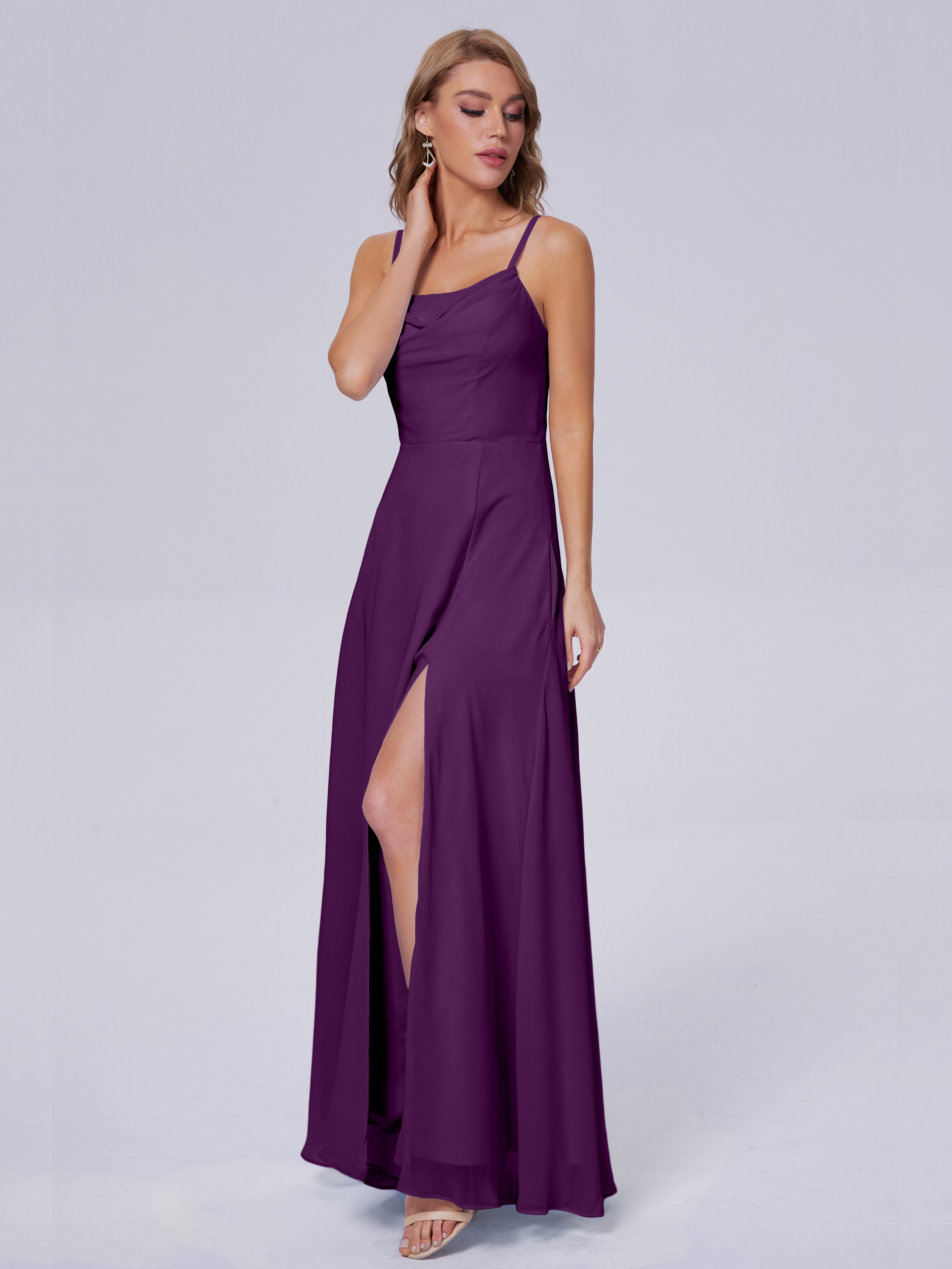 Robes De Demoiselle D'Honneur En Raisin Reese Mignonne Bretelles Spaghetti Mousseline Robes Demoiselle D'Honneur