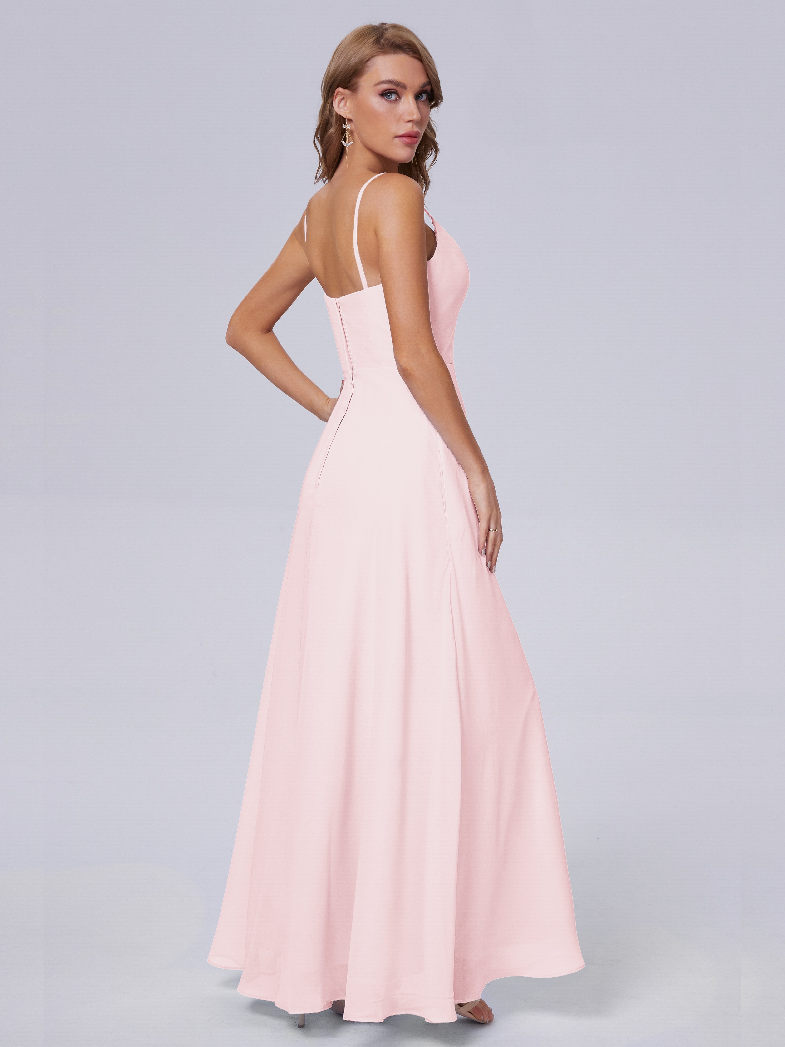 Robe Demoiselle Dhonneur Rose Pale Reese Mignonne Bretelles Spaghetti Mousseline Robes Demoiselle D'Honneur