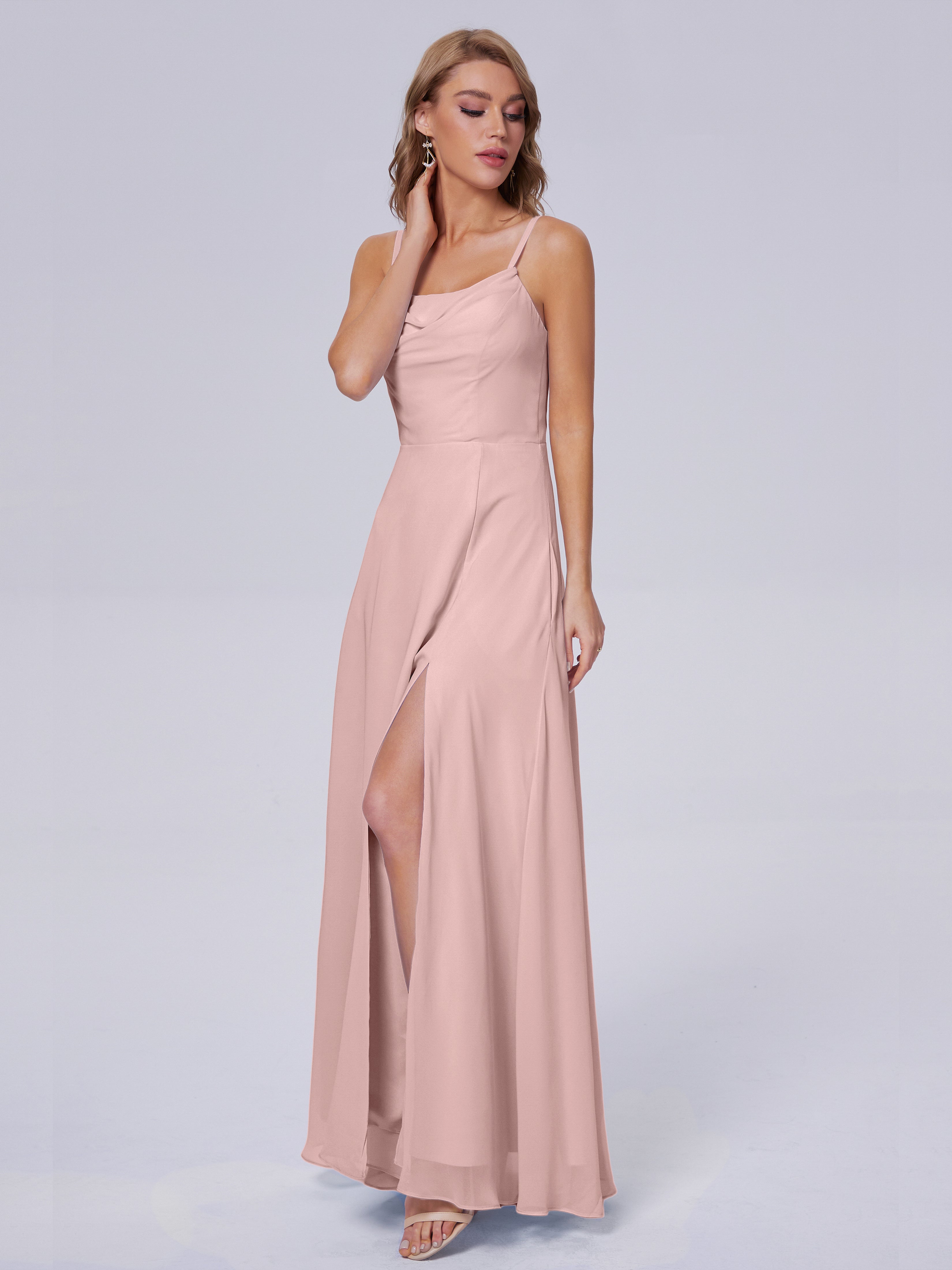 Robes Demoiselle D Honneur Rose Poudré Reese Mignonne Bretelles Spaghetti Mousseline Robes Demoiselle D'Honneur