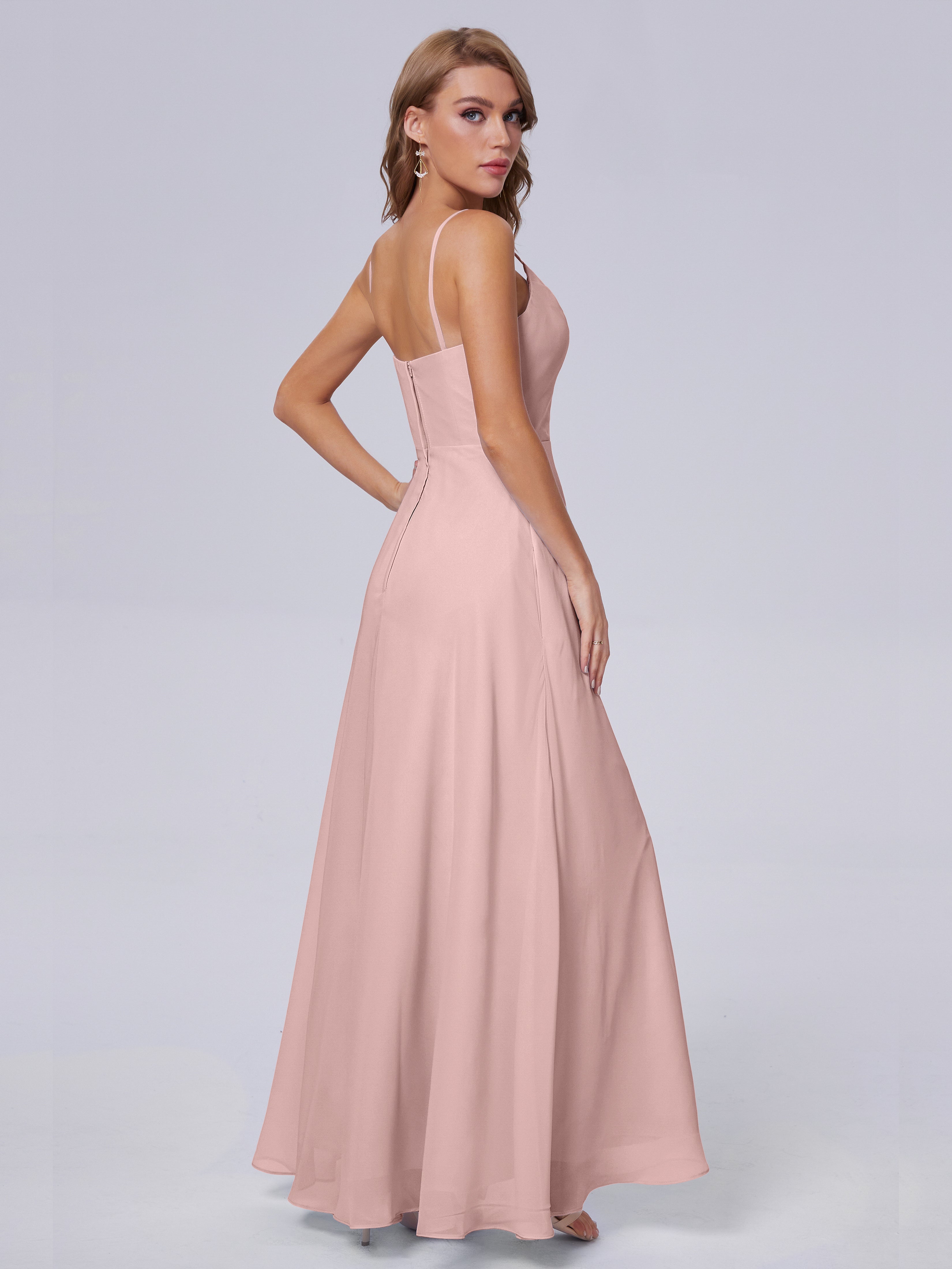Robes Demoiselle D Honneur Rose Poudré Reese Mignonne Bretelles Spaghetti Mousseline Robes Demoiselle D'Honneur