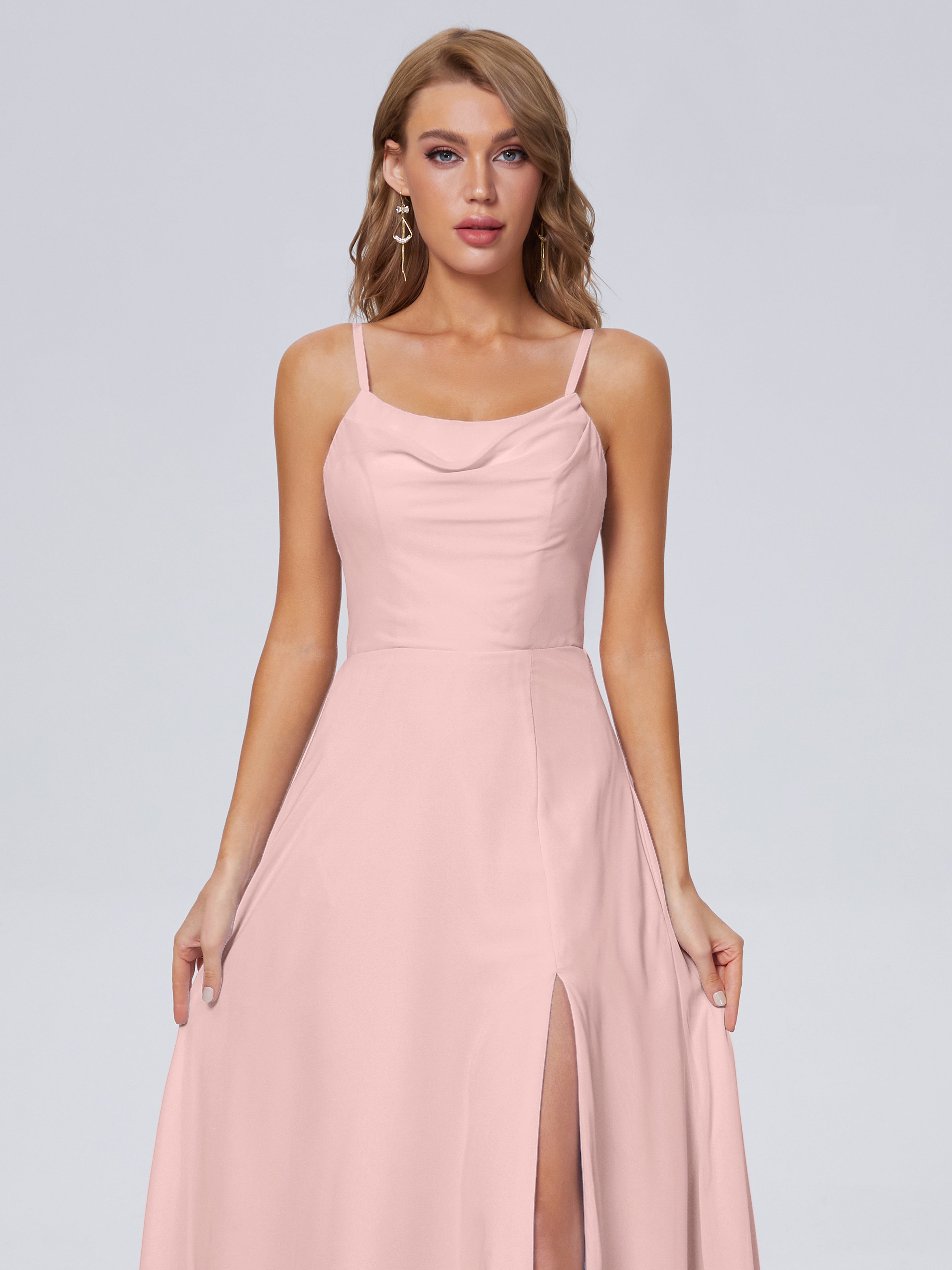 Robes Demoiselle D Honneur Rose Poudré Reese Mignonne Bretelles Spaghetti Mousseline Robes Demoiselle D'Honneur