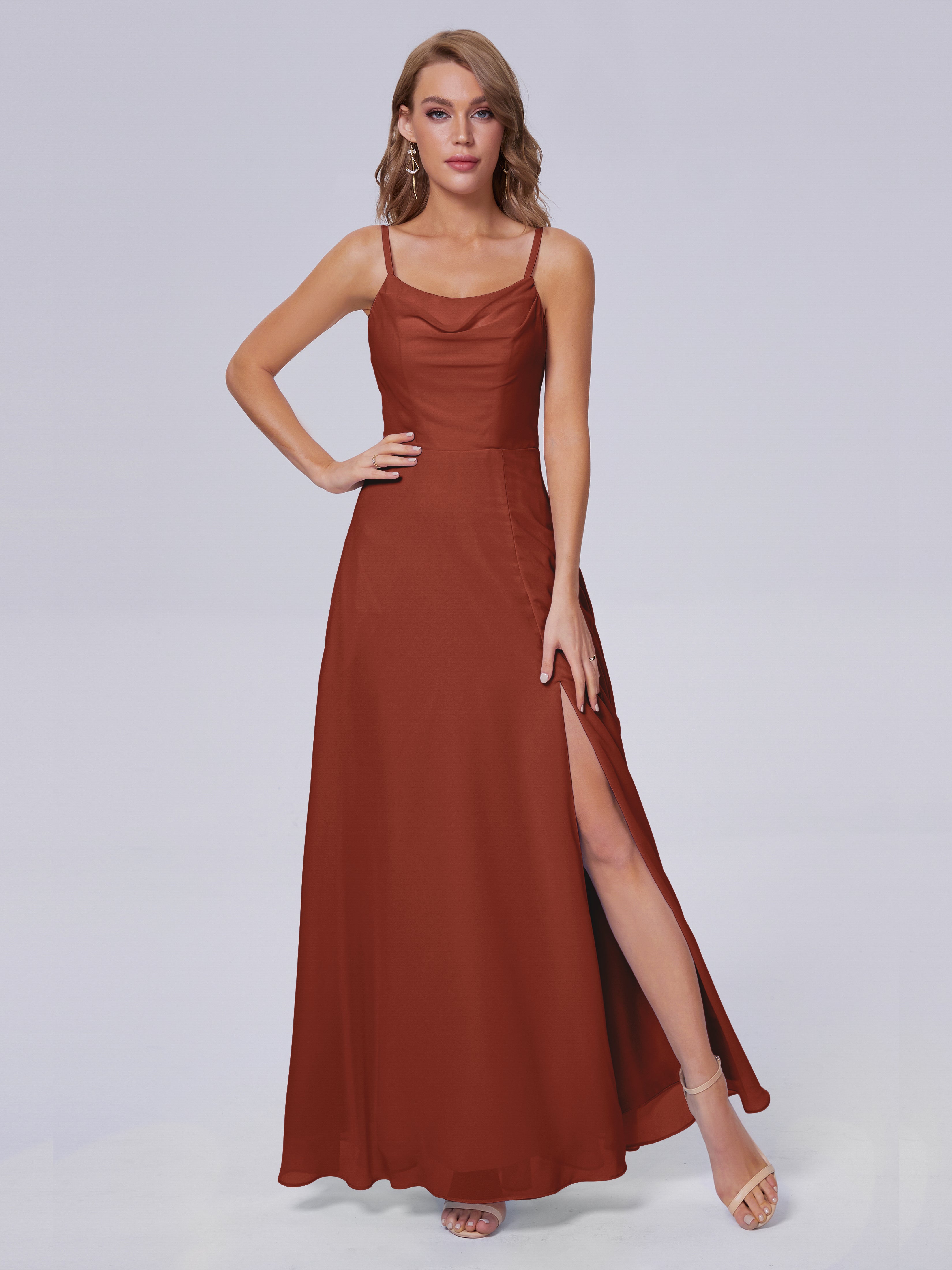 Robes De Demoiselle D'Honneur Couleur Rouille Bon Marché Reese Mignonne Bretelles Spaghetti Mousseline Robes Demoiselle D'Honneur