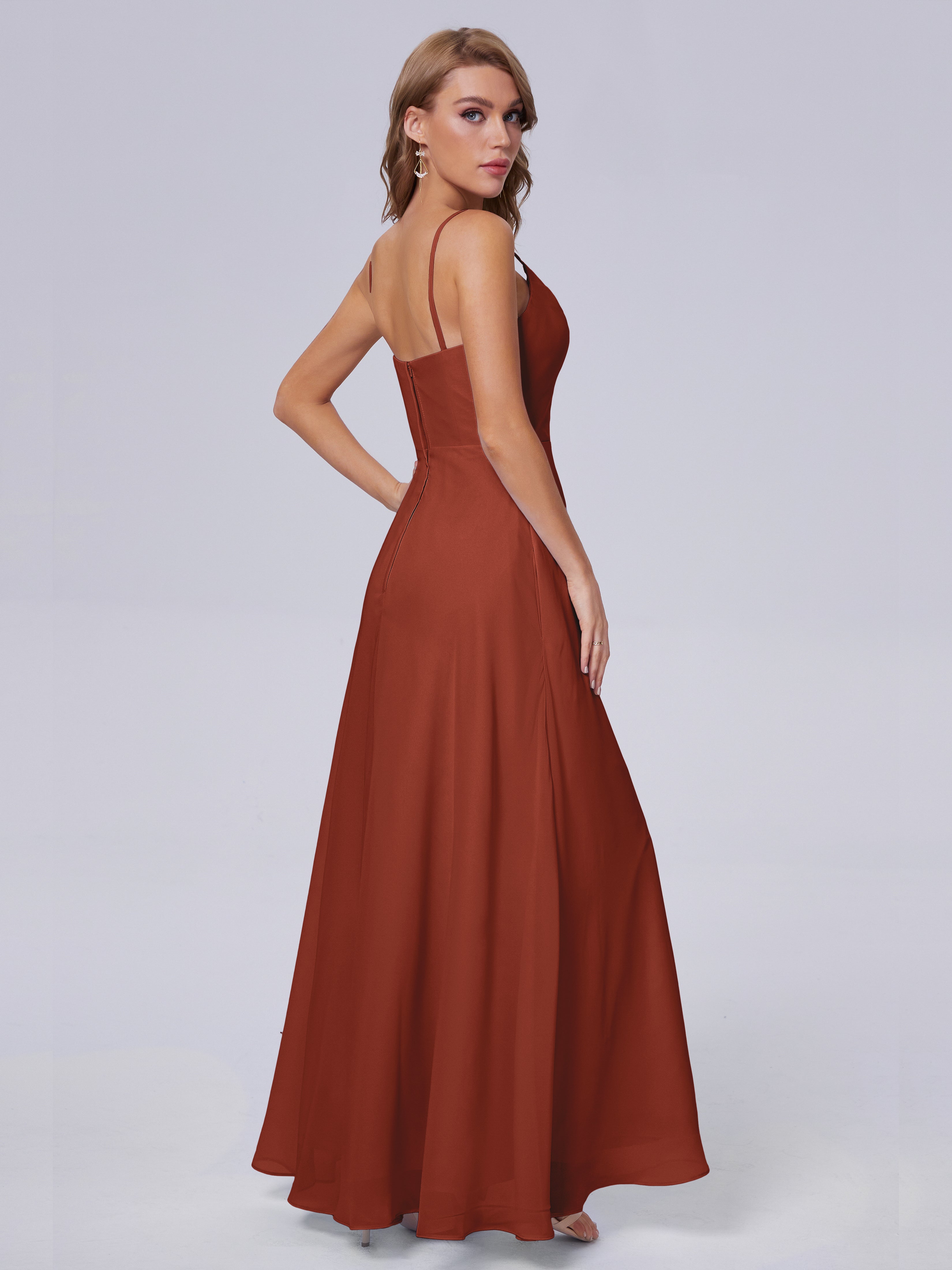 Robes De Demoiselle D'Honneur Couleur Rouille Bon Marché Reese Mignonne Bretelles Spaghetti Mousseline Robes Demoiselle D'Honneur