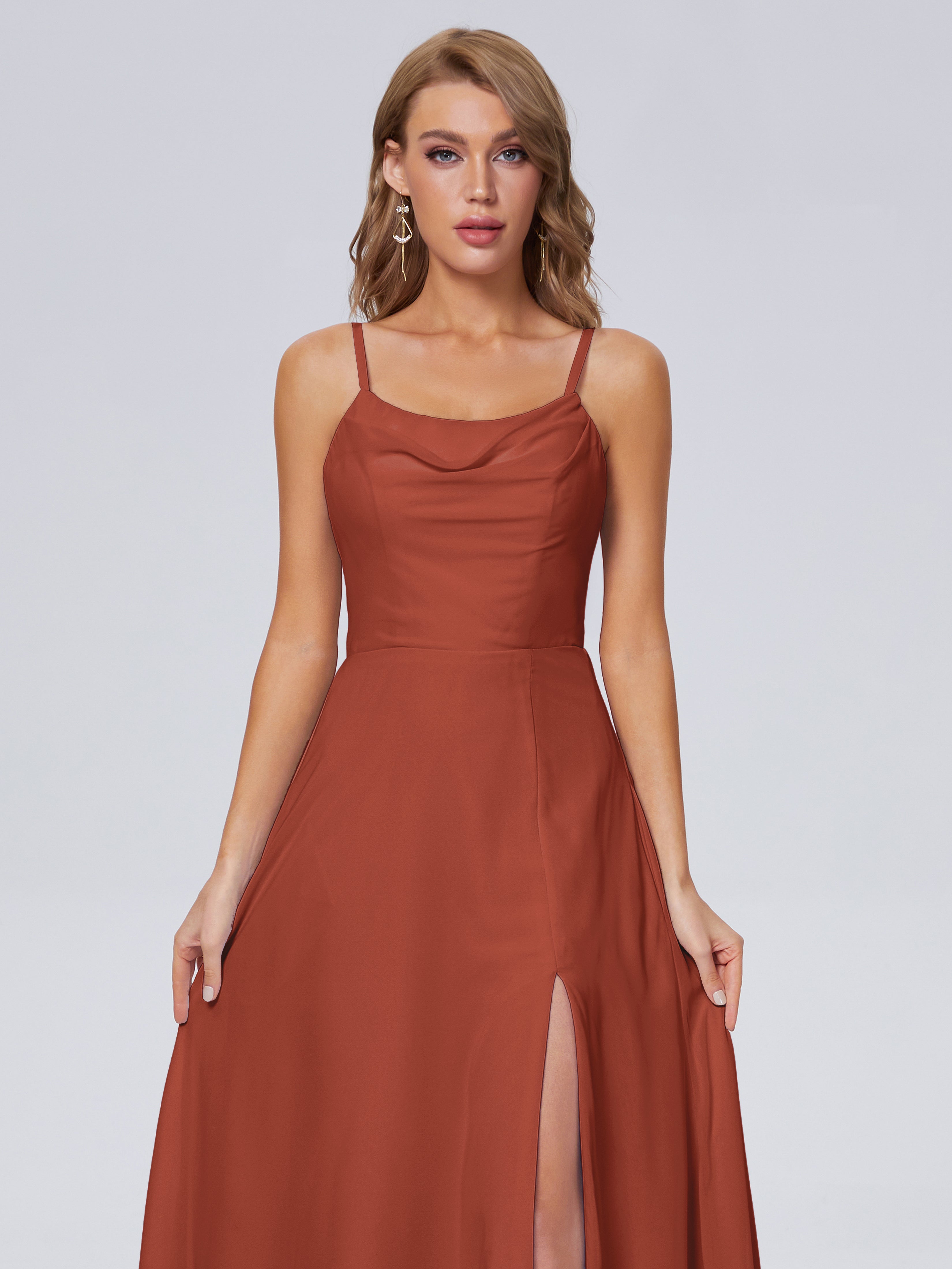 Robes De Demoiselle D'Honneur Couleur Rouille Bon Marché Reese Mignonne Bretelles Spaghetti Mousseline Robes Demoiselle D'Honneur