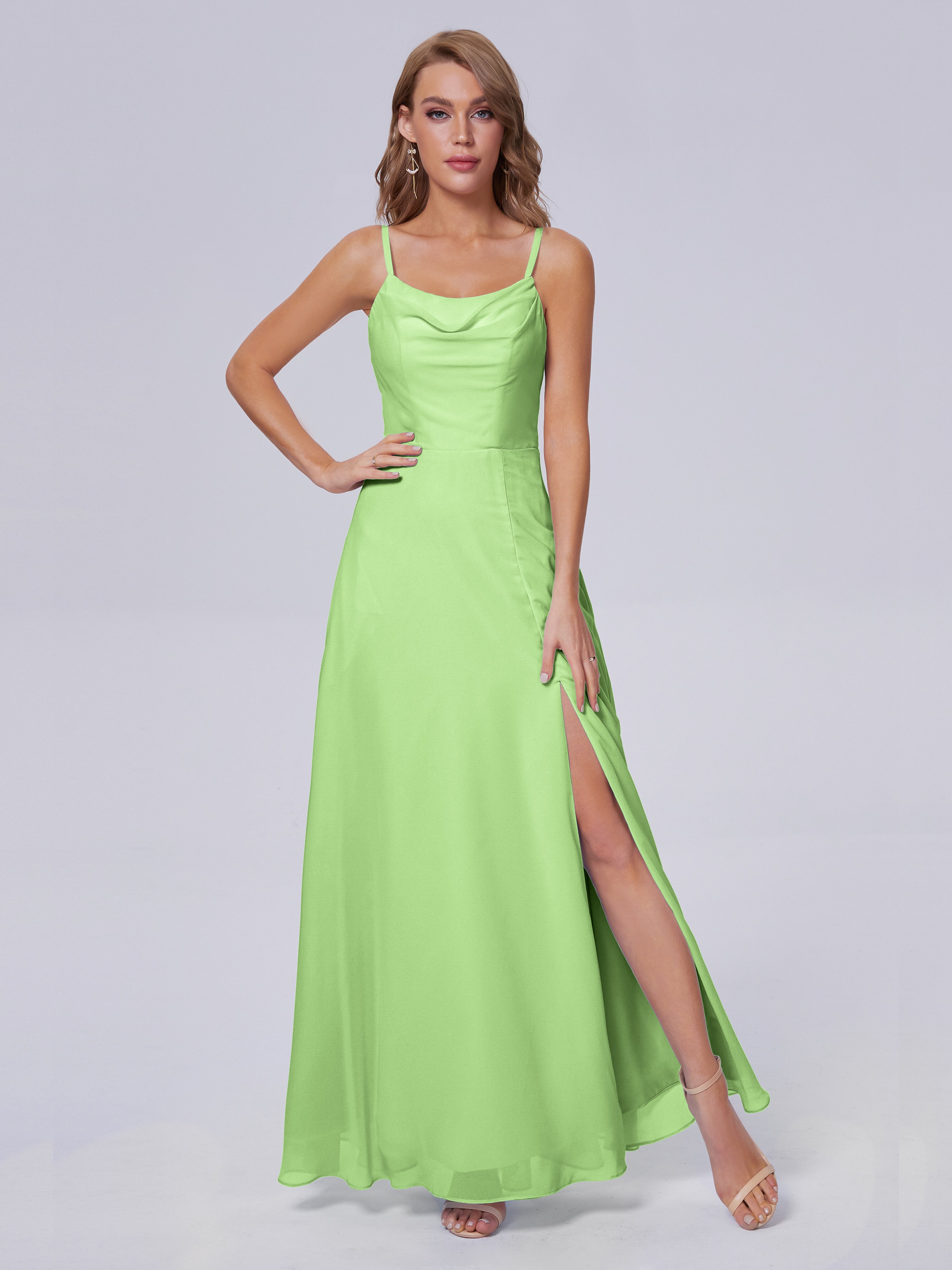 Robe Demoiselle D Honneur Vert Sauge Reese Mignonne Bretelles Spaghetti Mousseline Robes Demoiselle D'Honneur