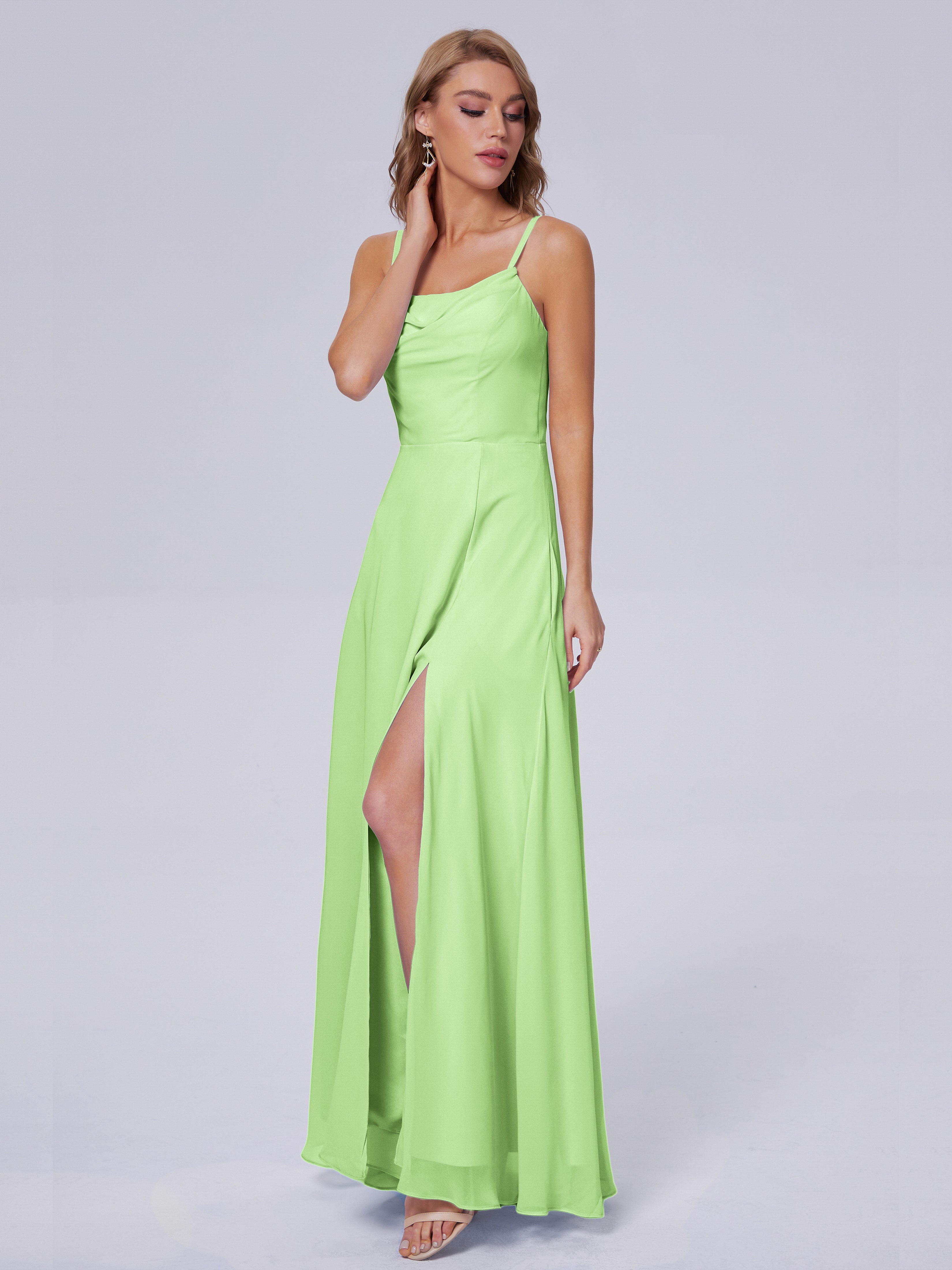 Robe Demoiselle D Honneur Vert Sauge Reese Mignonne Bretelles Spaghetti Mousseline Robes Demoiselle D'Honneur