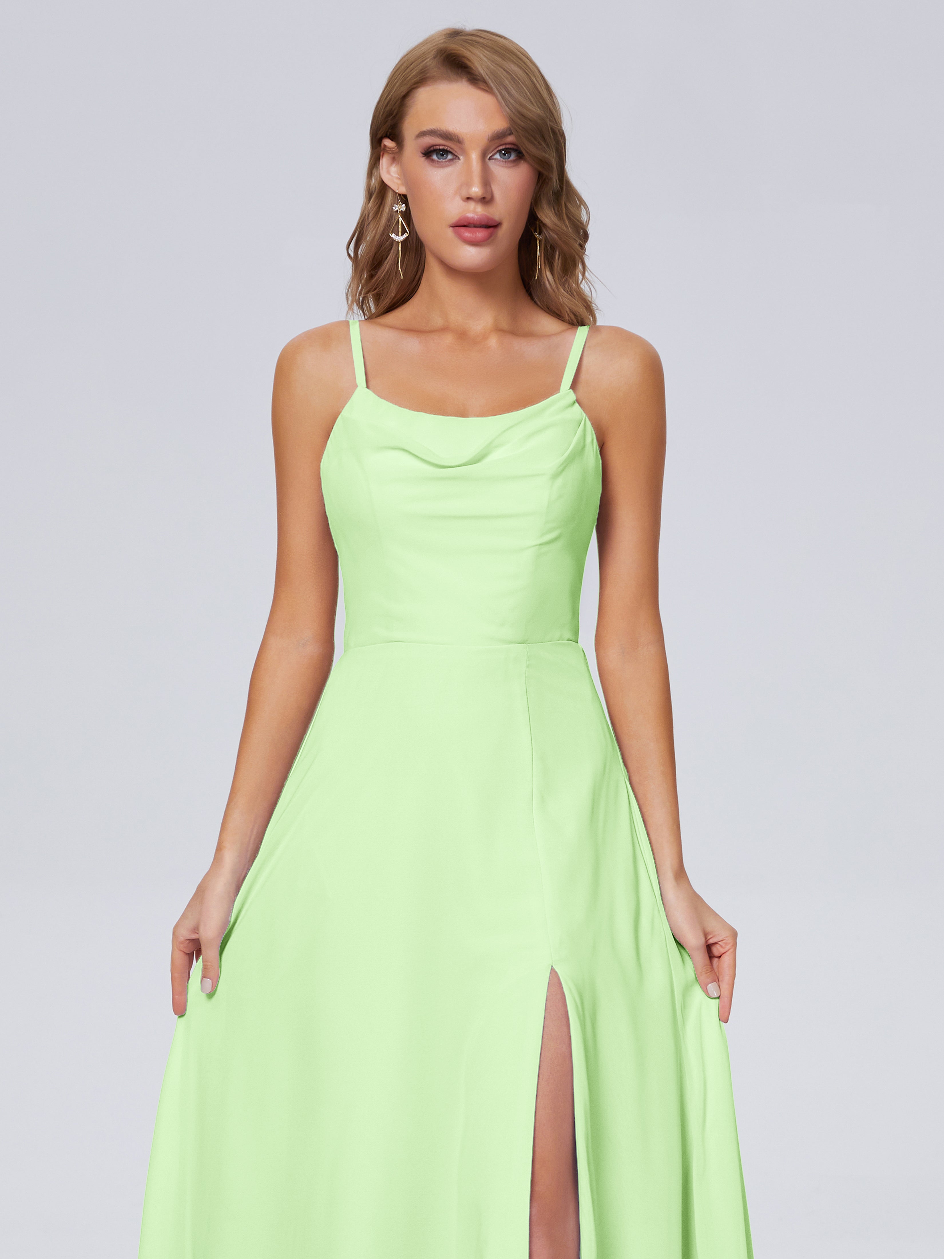 Robe Demoiselle D Honneur Vert Sauge Reese Mignonne Bretelles Spaghetti Mousseline Robes Demoiselle D'Honneur