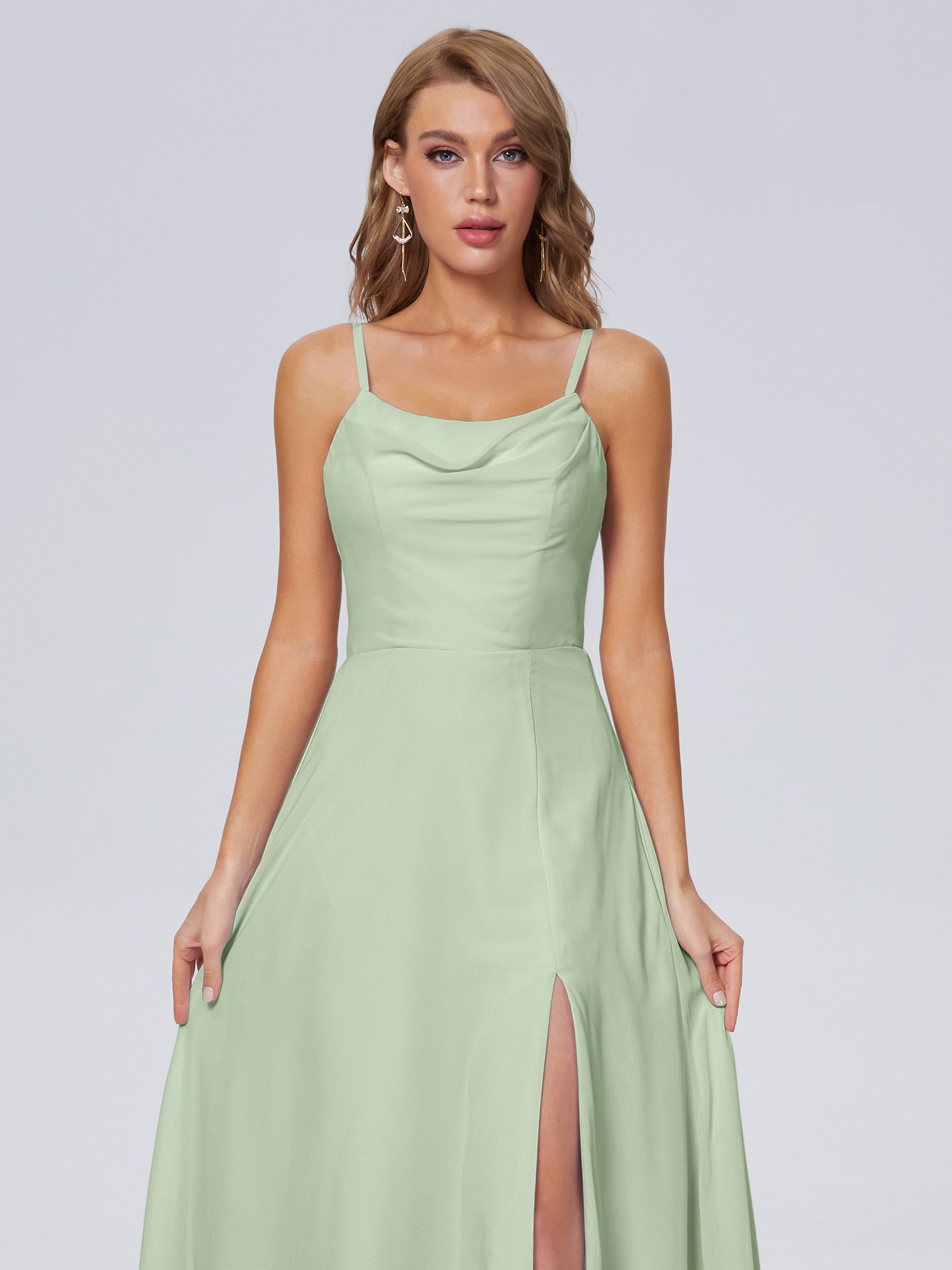 Demoiselles D'Honneur De Sauge Poussiéreuse Reese Mignonne Bretelles Spaghetti Mousseline Robes Demoiselle D'Honneur