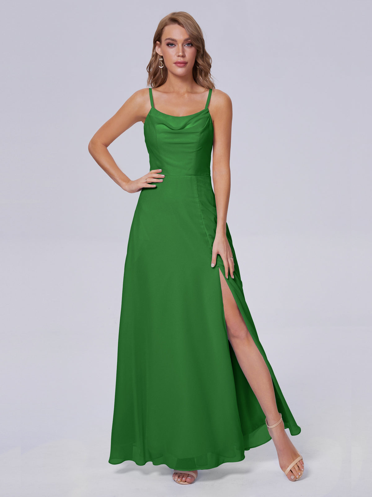 Robe De Demoiselle D'Honneur Verte Reese Mignonne Bretelles Spaghetti Mousseline Robes Demoiselle D'Honneur