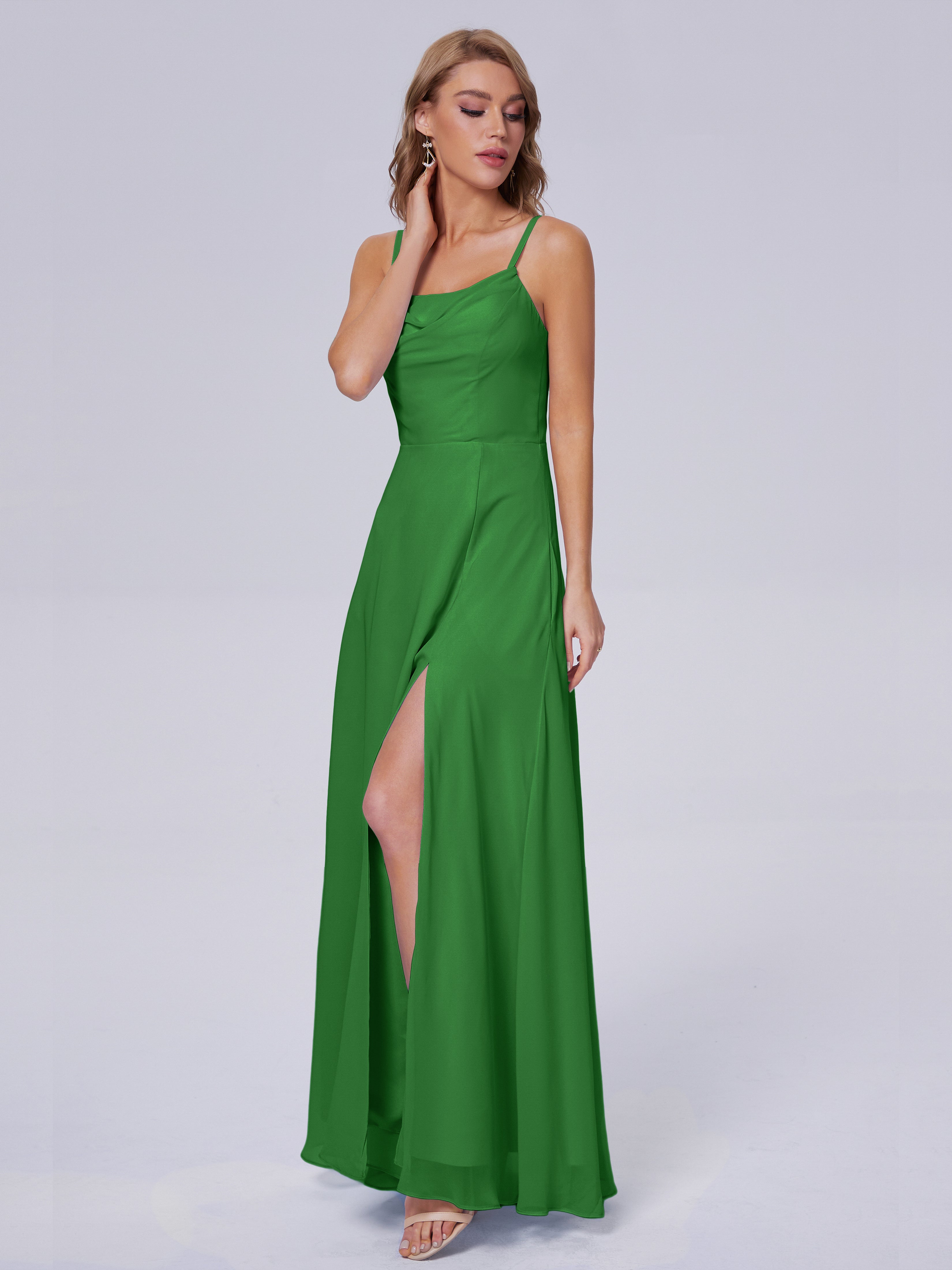 Robe De Demoiselle D'Honneur Verte Reese Mignonne Bretelles Spaghetti Mousseline Robes Demoiselle D'Honneur
