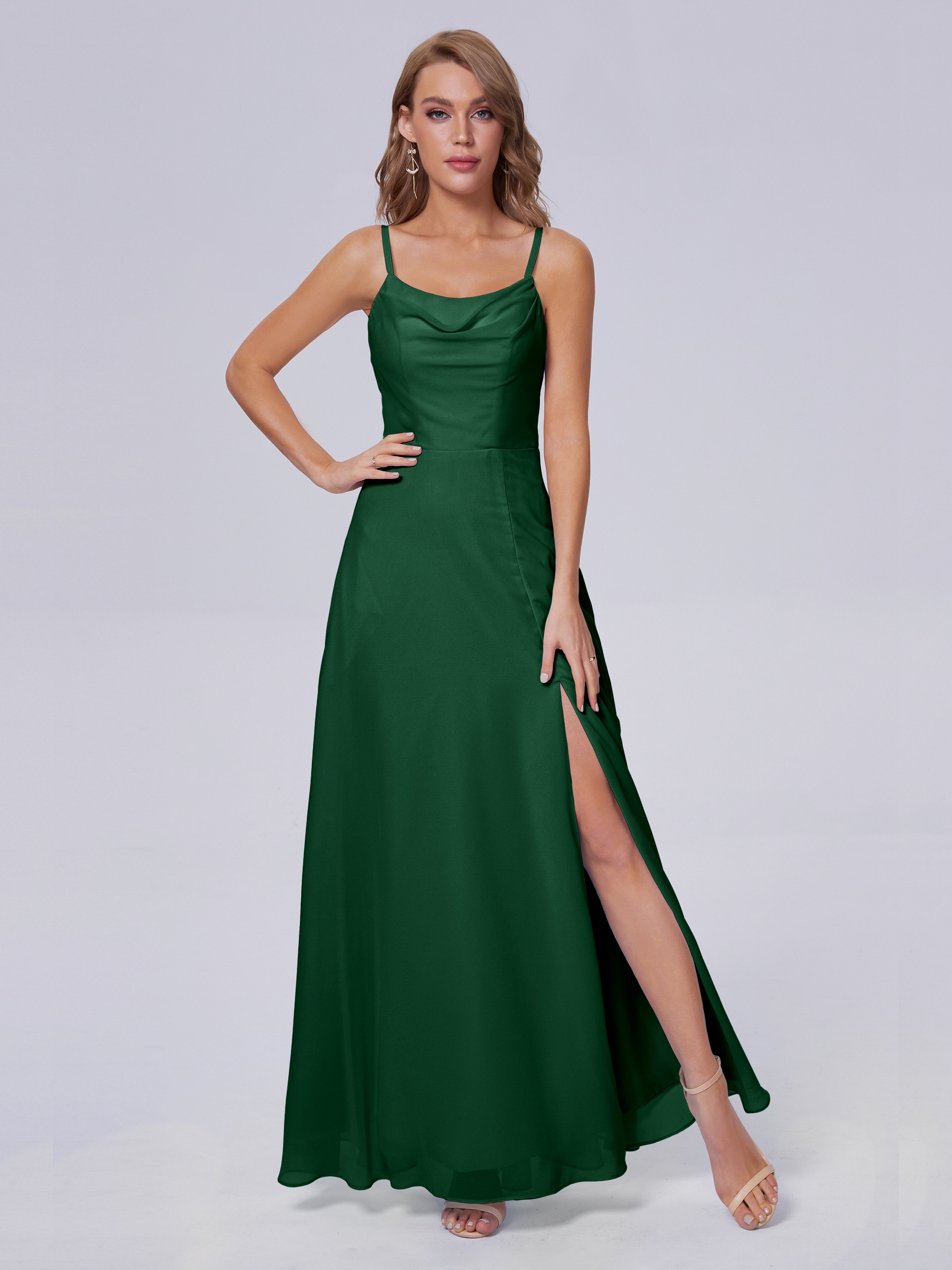 Robes De Demoiselle D'Honneur Vert Foncé Reese Mignonne Bretelles Spaghetti Mousseline Robes Demoiselle D'Honneur