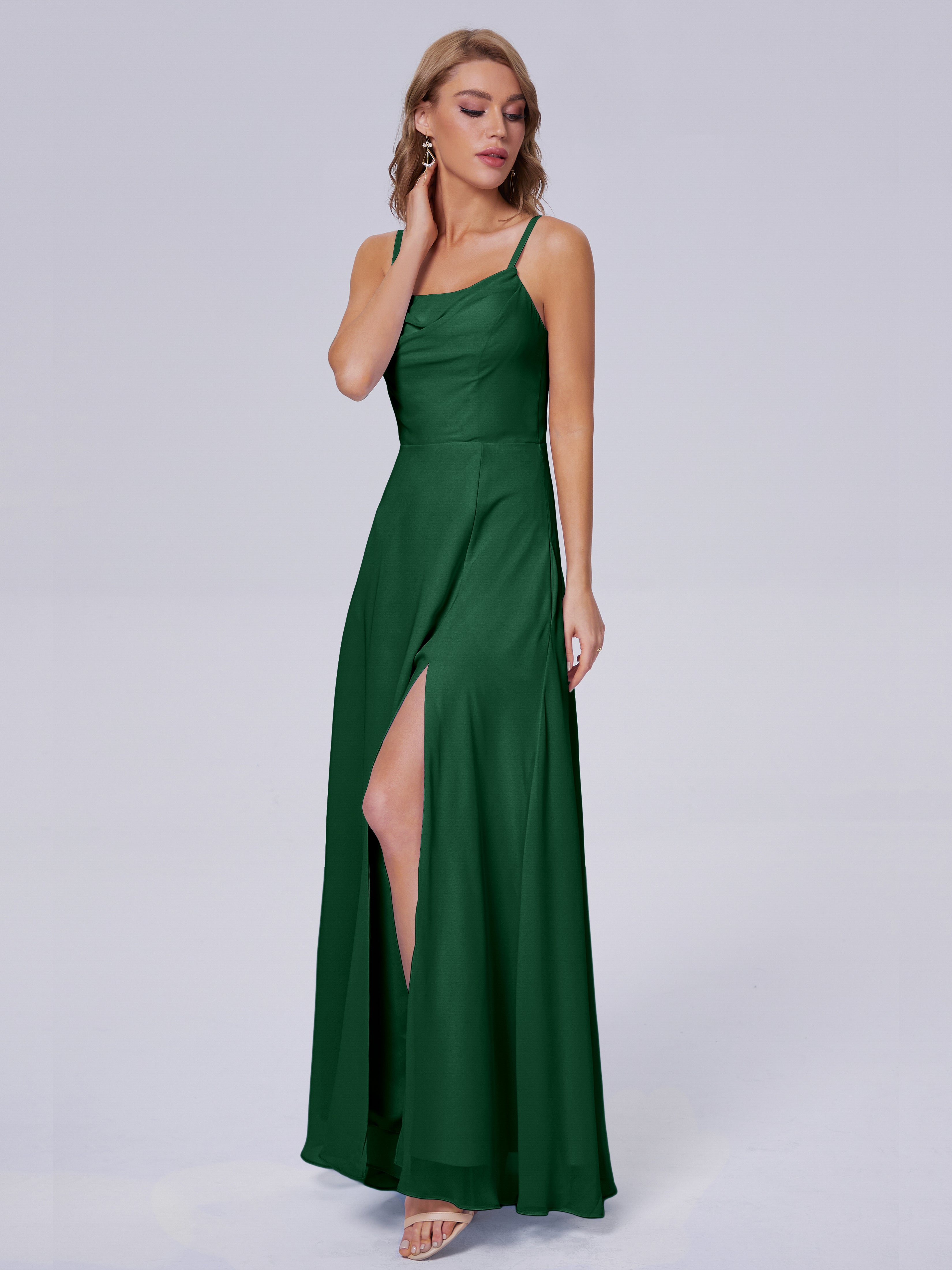 Robes De Demoiselle D'Honneur Vert Foncé Reese Mignonne Bretelles Spaghetti Mousseline Robes Demoiselle D'Honneur