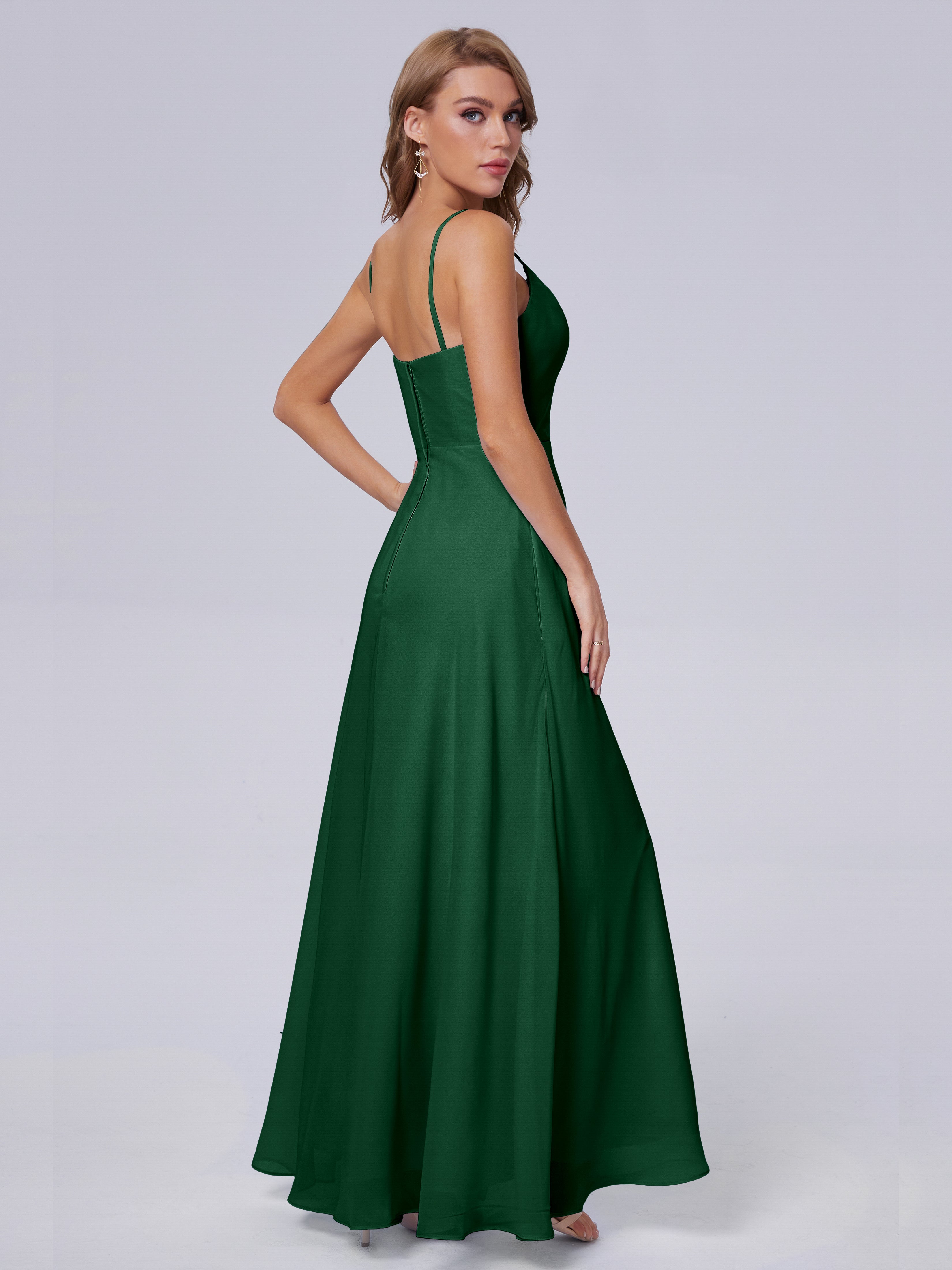 Robes De Demoiselle D'Honneur Vert Foncé Reese Mignonne Bretelles Spaghetti Mousseline Robes Demoiselle D'Honneur