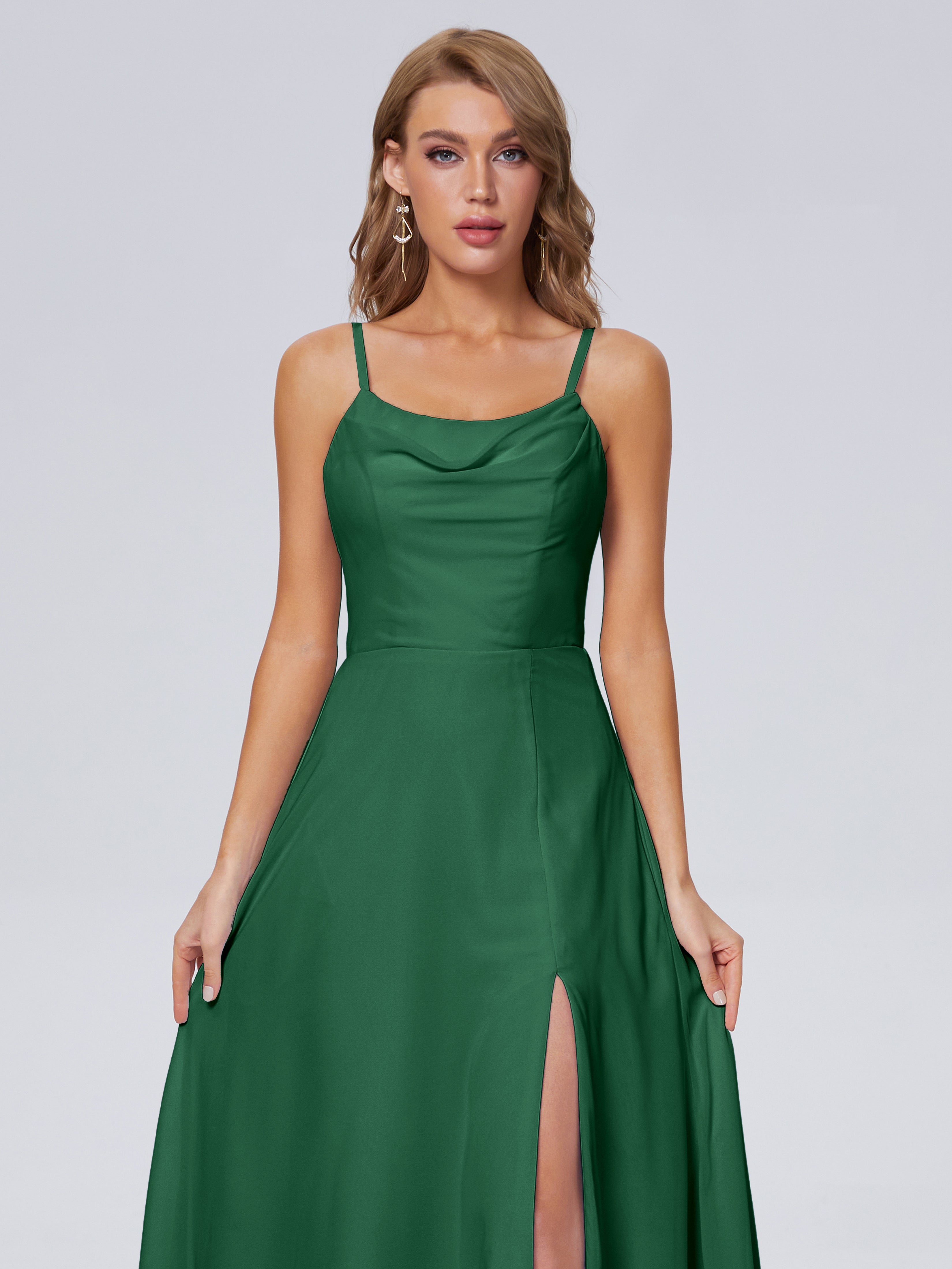 Robes De Demoiselle D'Honneur Vert Foncé Reese Mignonne Bretelles Spaghetti Mousseline Robes Demoiselle D'Honneur