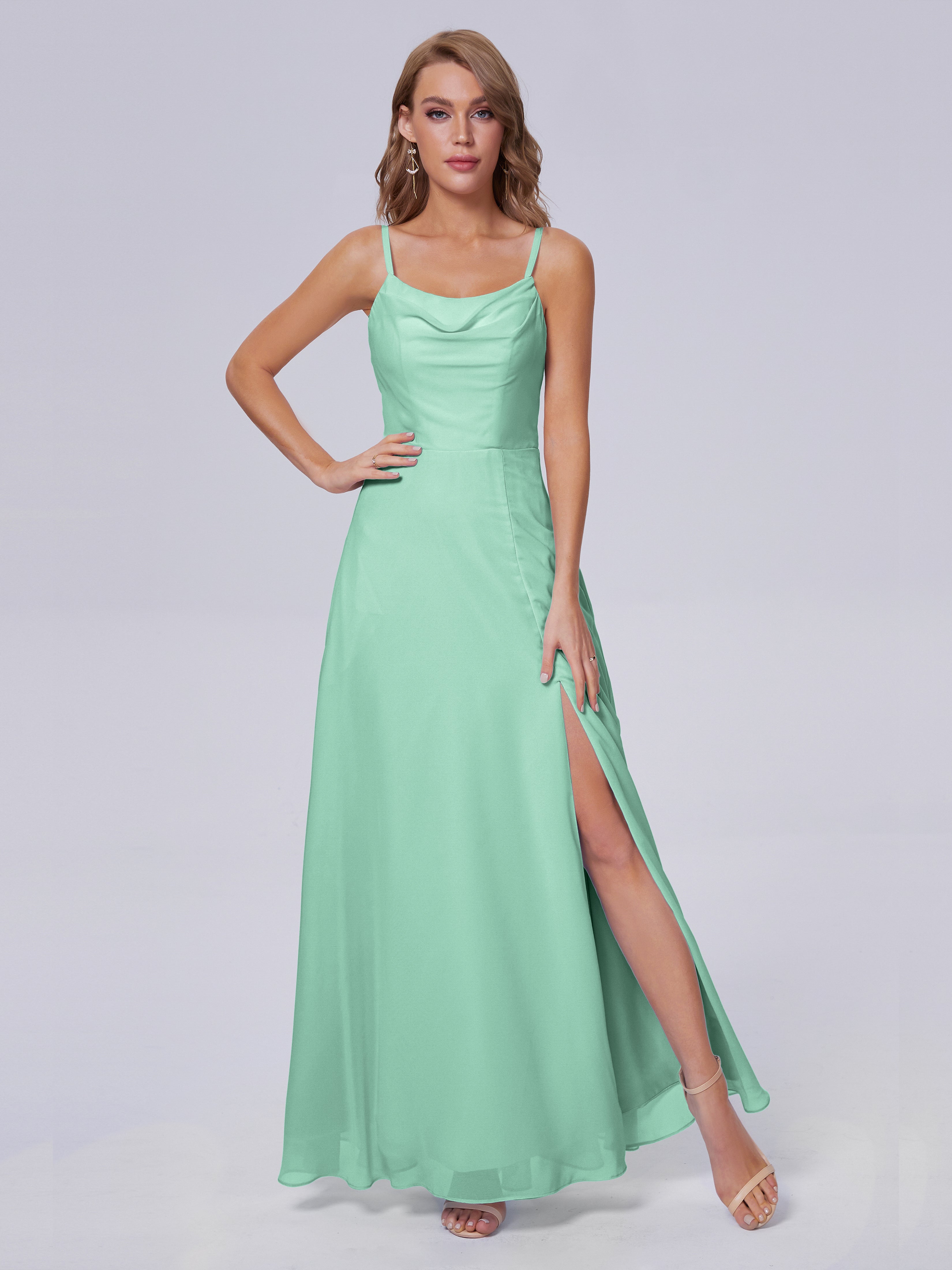 Robe Demoiselle D Honneur Vert Menthe Reese Mignonne Bretelles Spaghetti Mousseline Robes Demoiselle D'Honneur