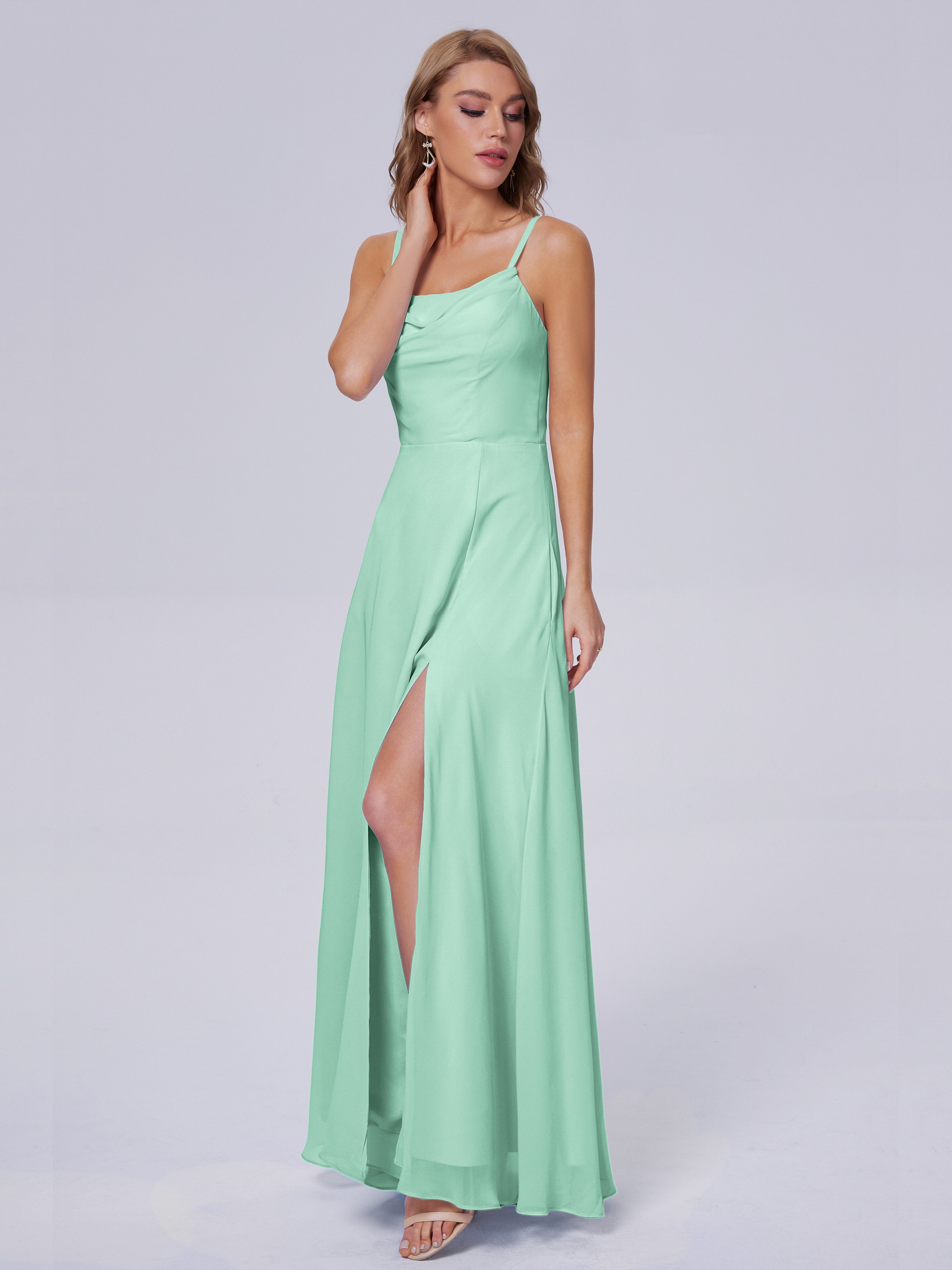 Robe Demoiselle D Honneur Vert Menthe Reese Mignonne Bretelles Spaghetti Mousseline Robes Demoiselle D'Honneur