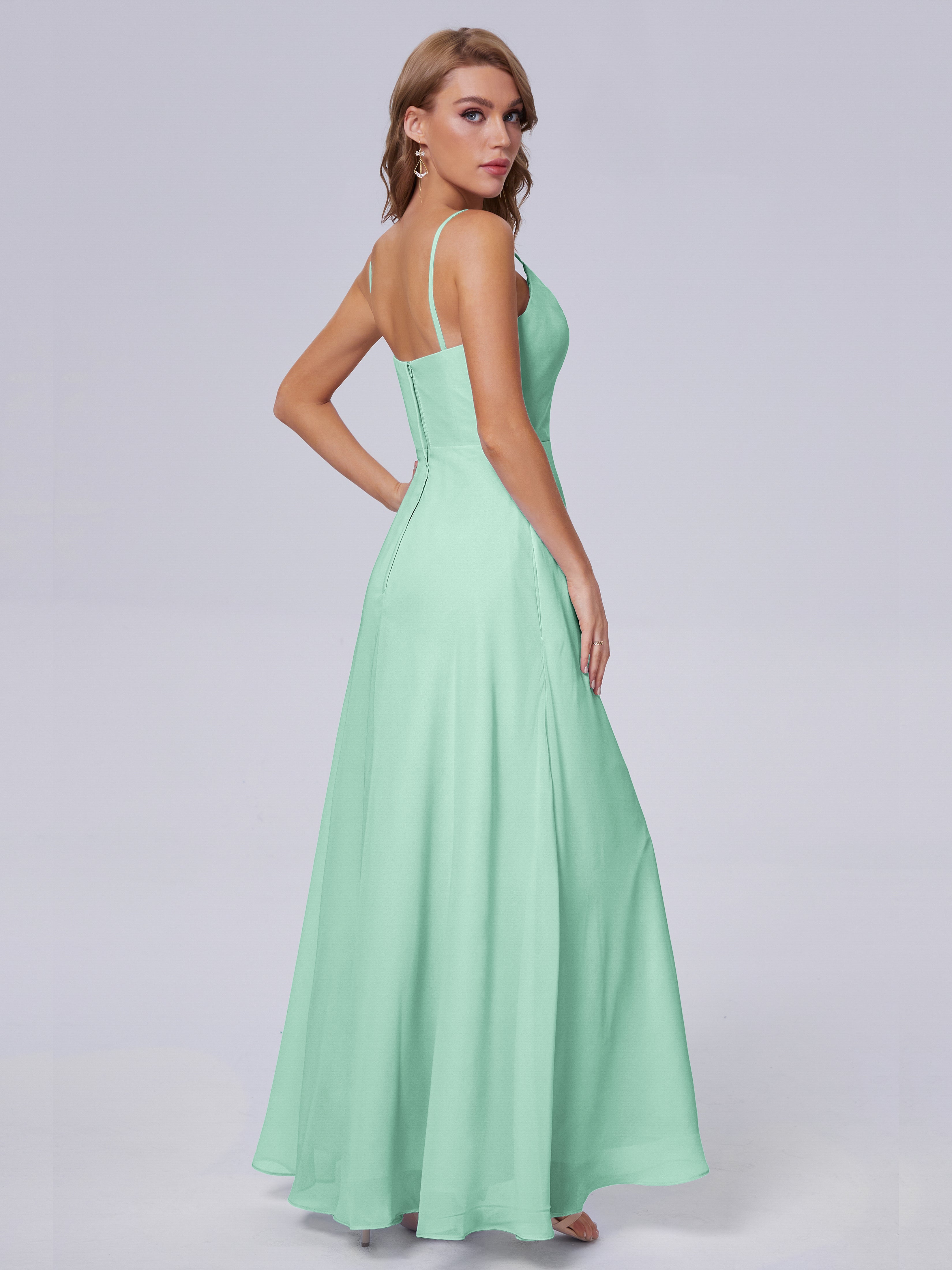 Robe Demoiselle D Honneur Vert Menthe Reese Mignonne Bretelles Spaghetti Mousseline Robes Demoiselle D'Honneur