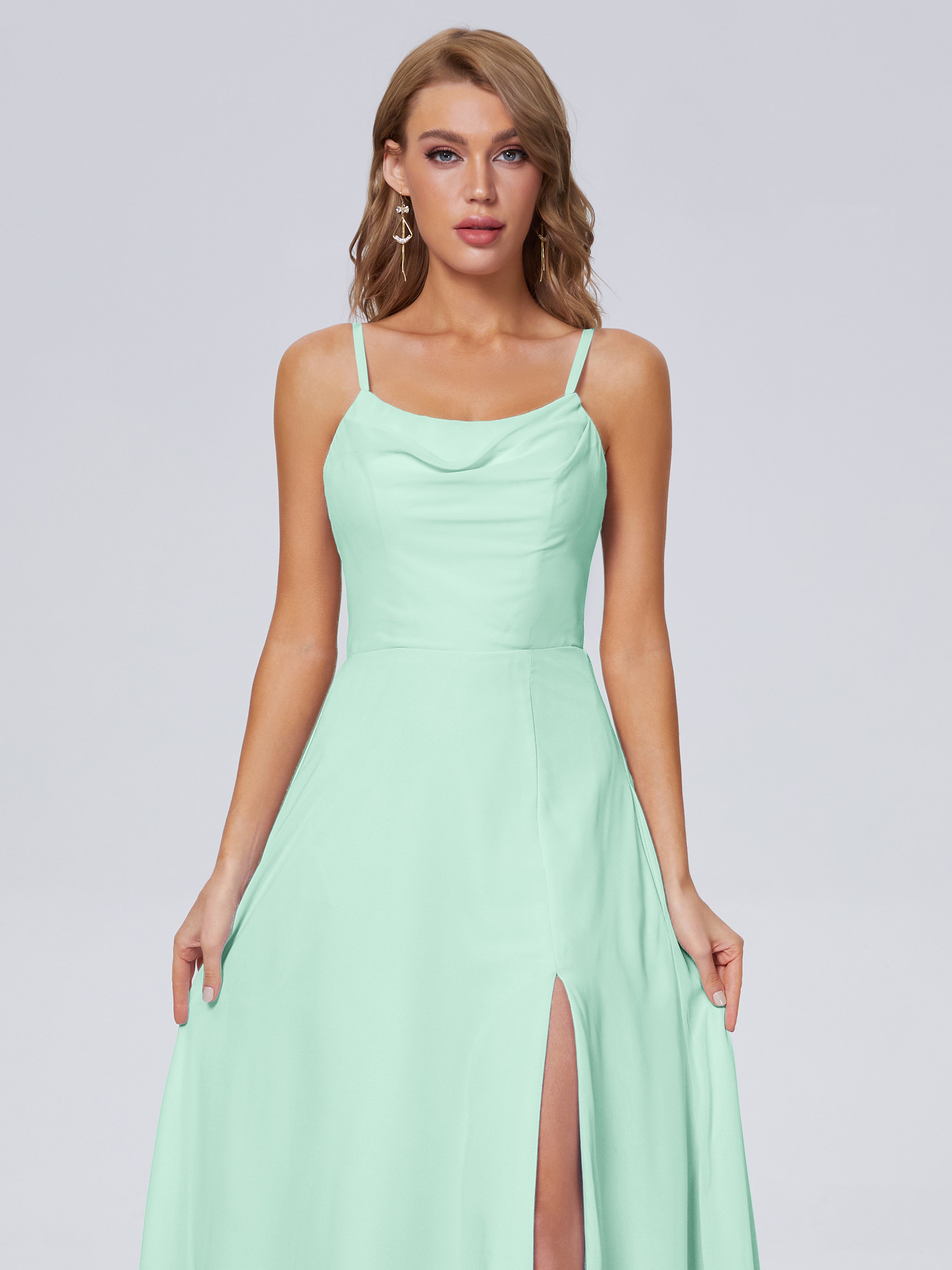 Robe Demoiselle D Honneur Vert Menthe Reese Mignonne Bretelles Spaghetti Mousseline Robes Demoiselle D'Honneur