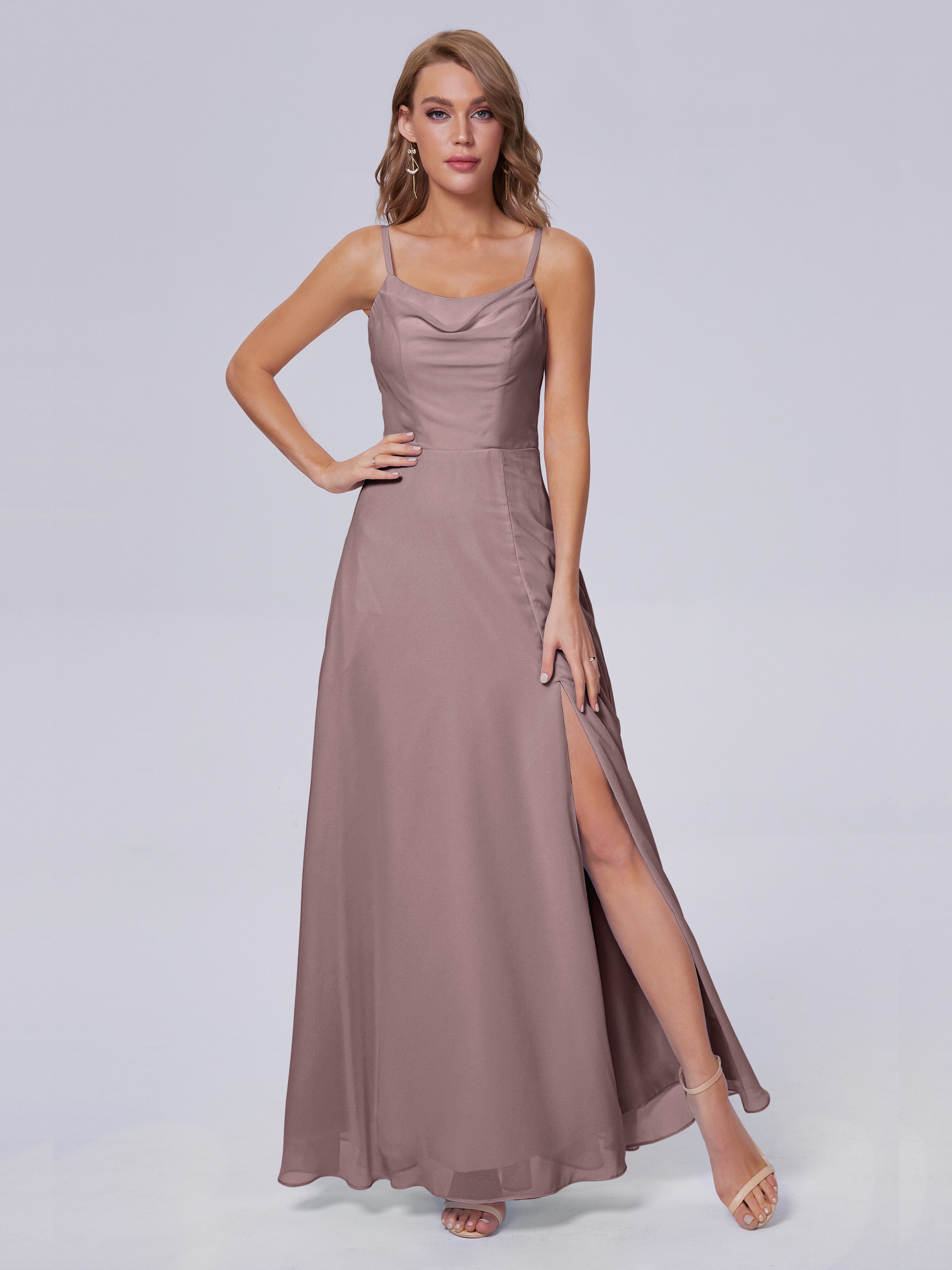 Robes De Demoiselle D'Honneur Mauve Foncé Reese Mignonne Bretelles Spaghetti Mousseline Robes Demoiselle D'Honneur