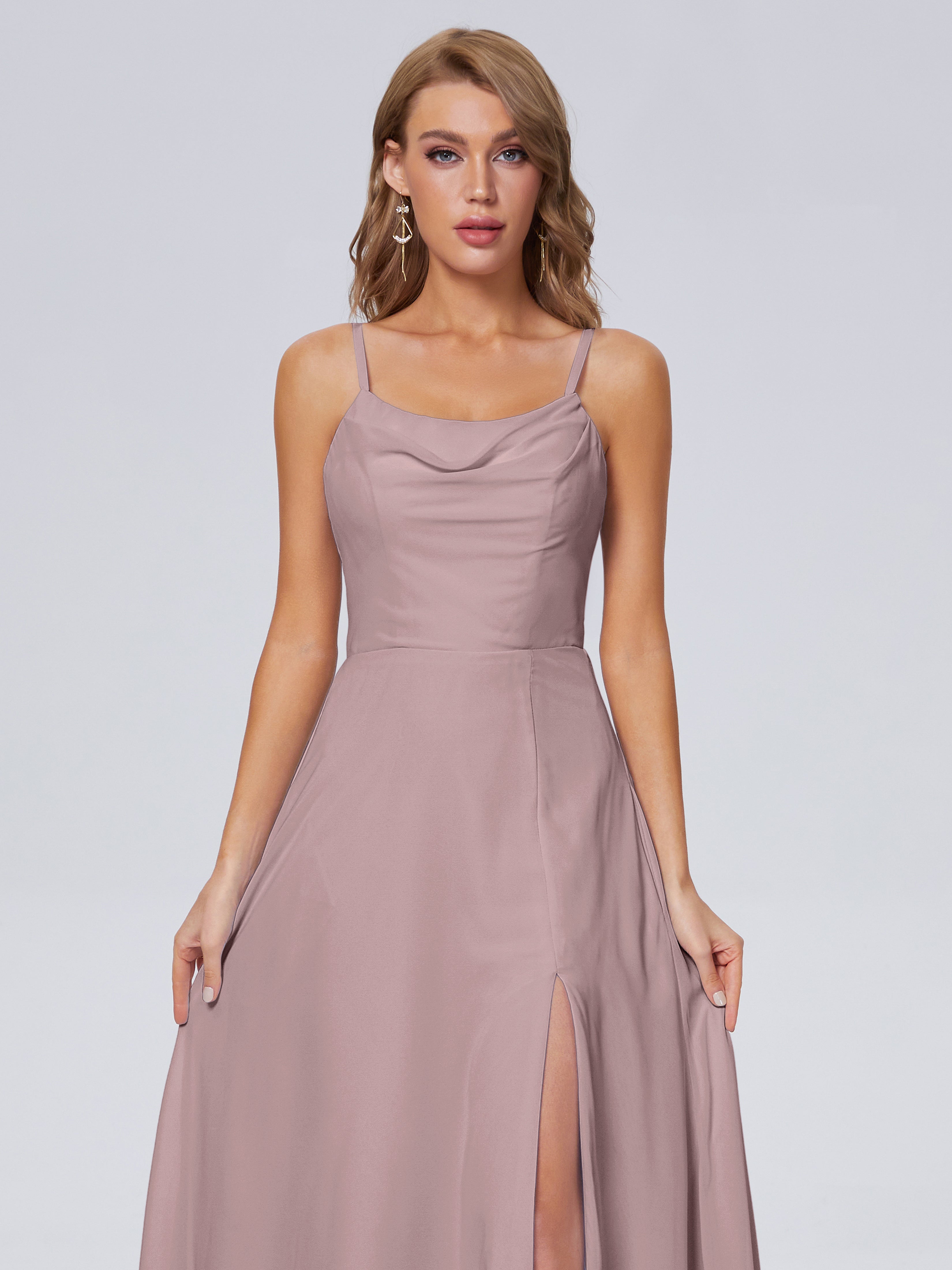 Robes De Demoiselle D'Honneur Mauve Foncé Reese Mignonne Bretelles Spaghetti Mousseline Robes Demoiselle D'Honneur