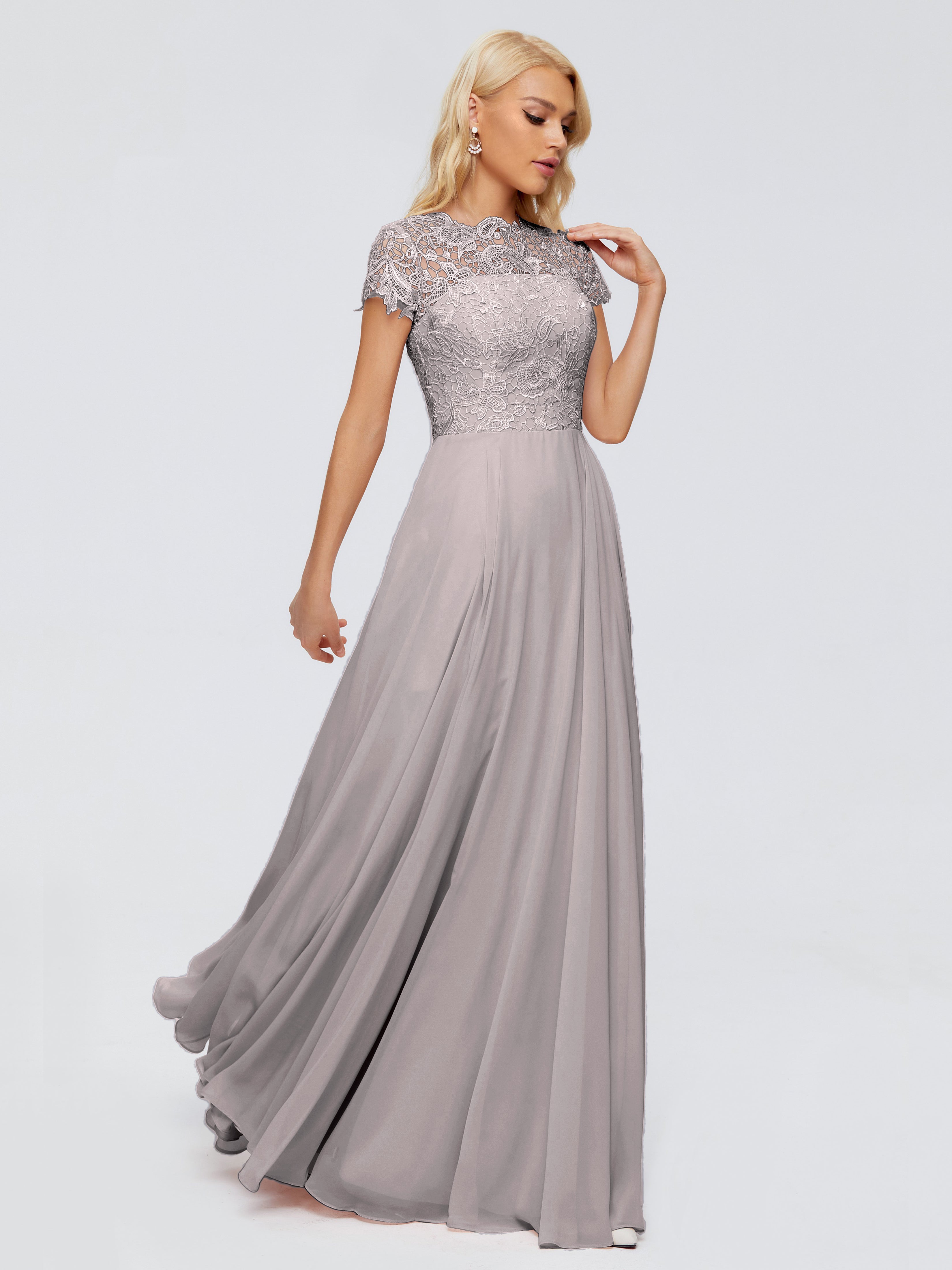 Robe Demoiselle D Honneur Argent Trapèze Encolure Dégagée Mousseline Robes Demoiselle D'Honneur