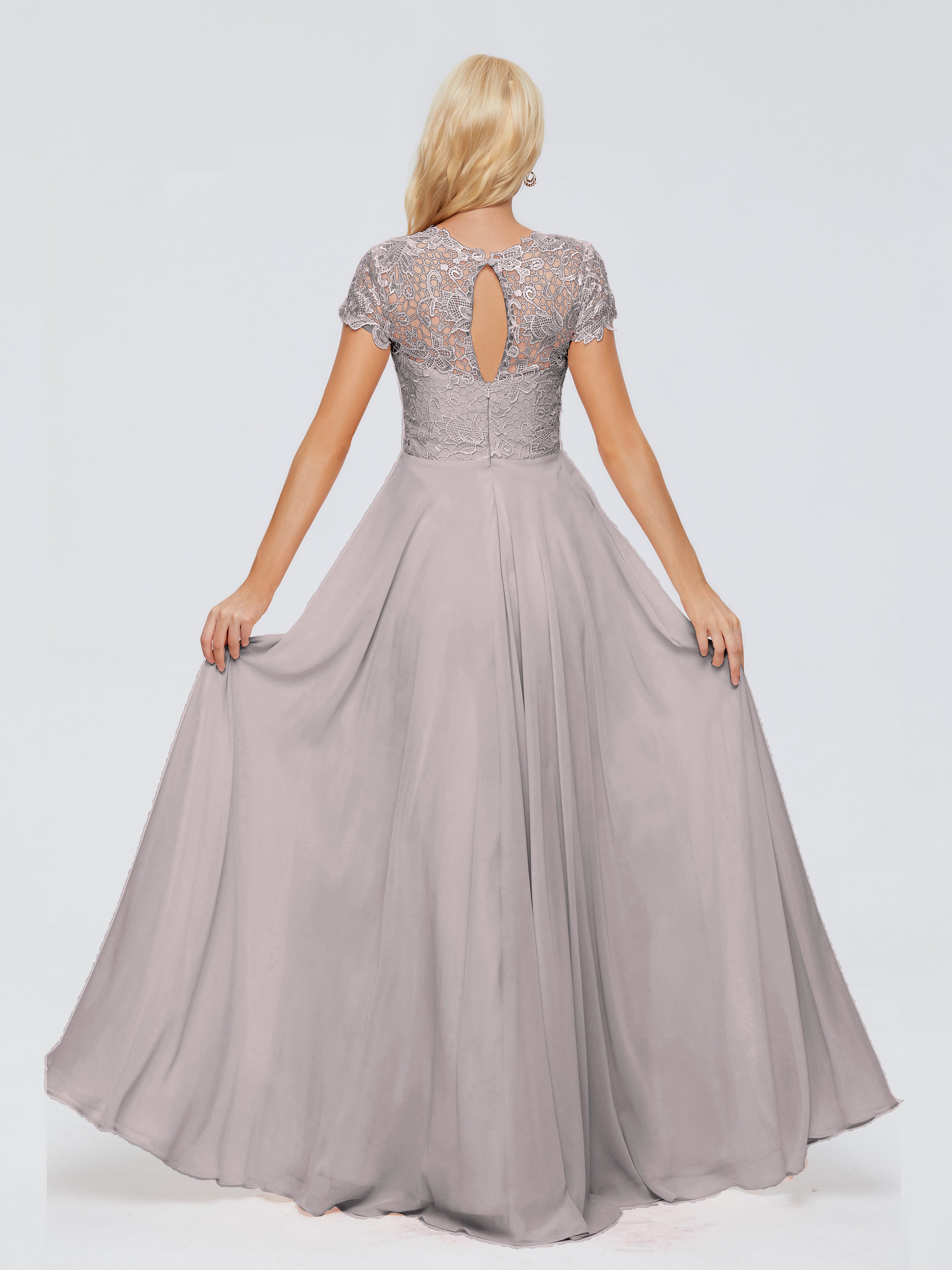 Robe Demoiselle D Honneur Argent Trapèze Encolure Dégagée Mousseline Robes Demoiselle D'Honneur